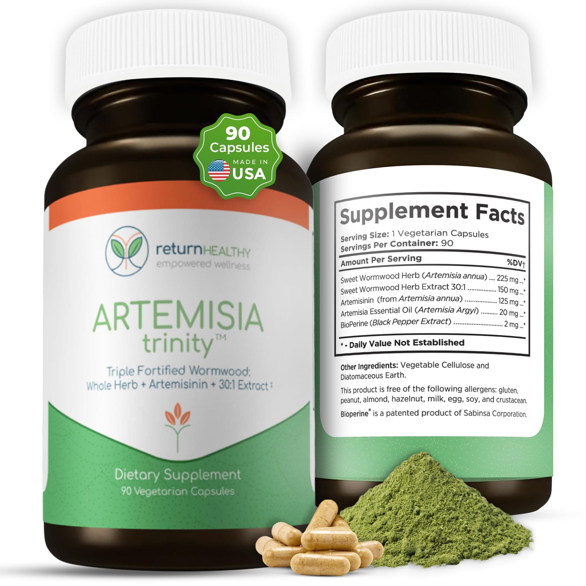 Artemisia Trinity | Cleansing for Adults with Wormwood Herb & Artemisinin 30:1 Extract | Resistance & Digestive Support | Herbal Supplements | Pure, Plant-Based, 90 Caps