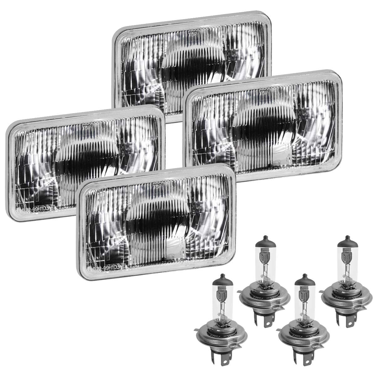 Parts N Go 4x6 Rectangular Plain Conversion Headlights Halogen H4 Bulb Set - H4656, H4651