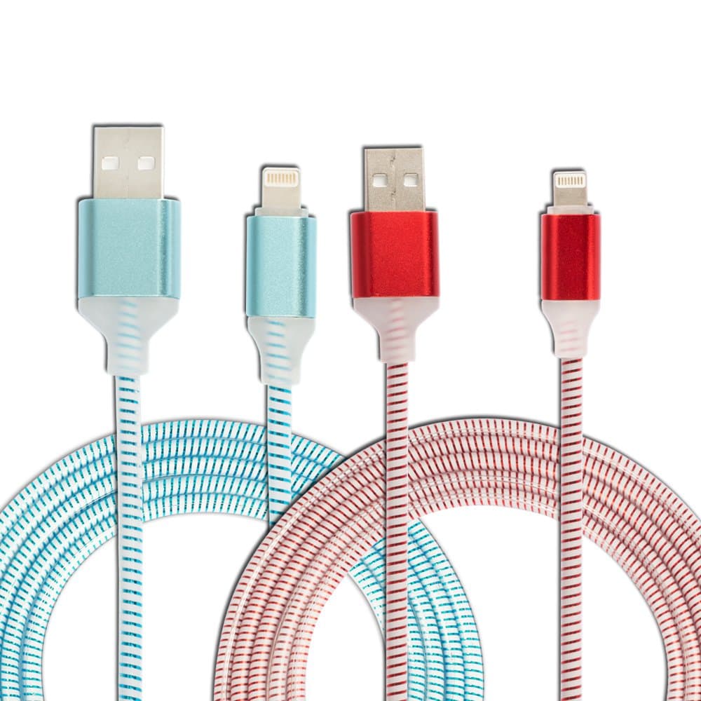 USB Cable, HelloEdge Charging Cord 6FT Gradual Color LED Light Night Light Glowing High Speed Cord (2 Pack) (Blue+Red)