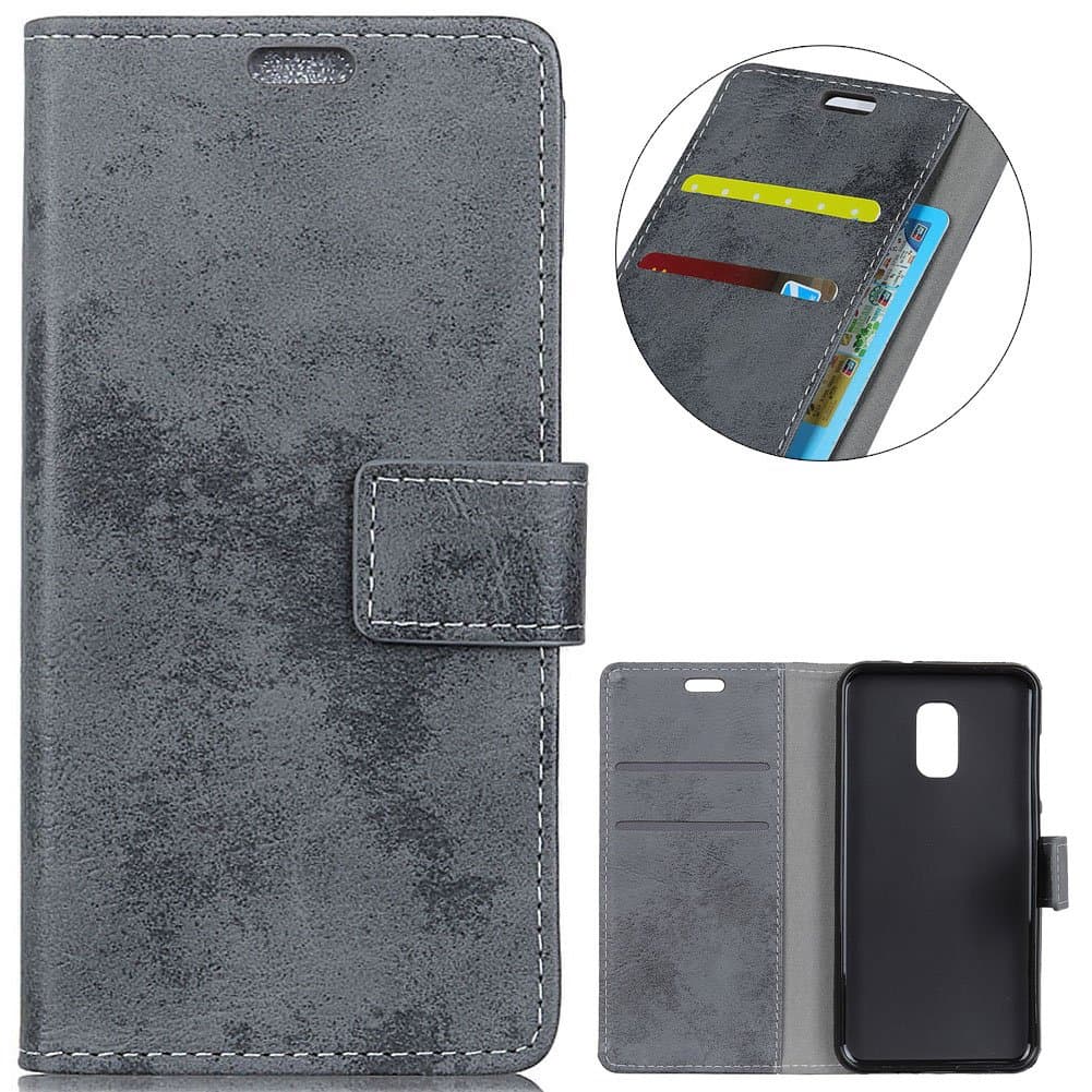 KM-WEN® Case for Asus ZenFone V Live V500KL (5.0 Inch) Book Style Retro Scrub Pattern Magnetic Closure PU Leather Wallet Case Flip Cover Case Bag with Stand Protective Cover Gray