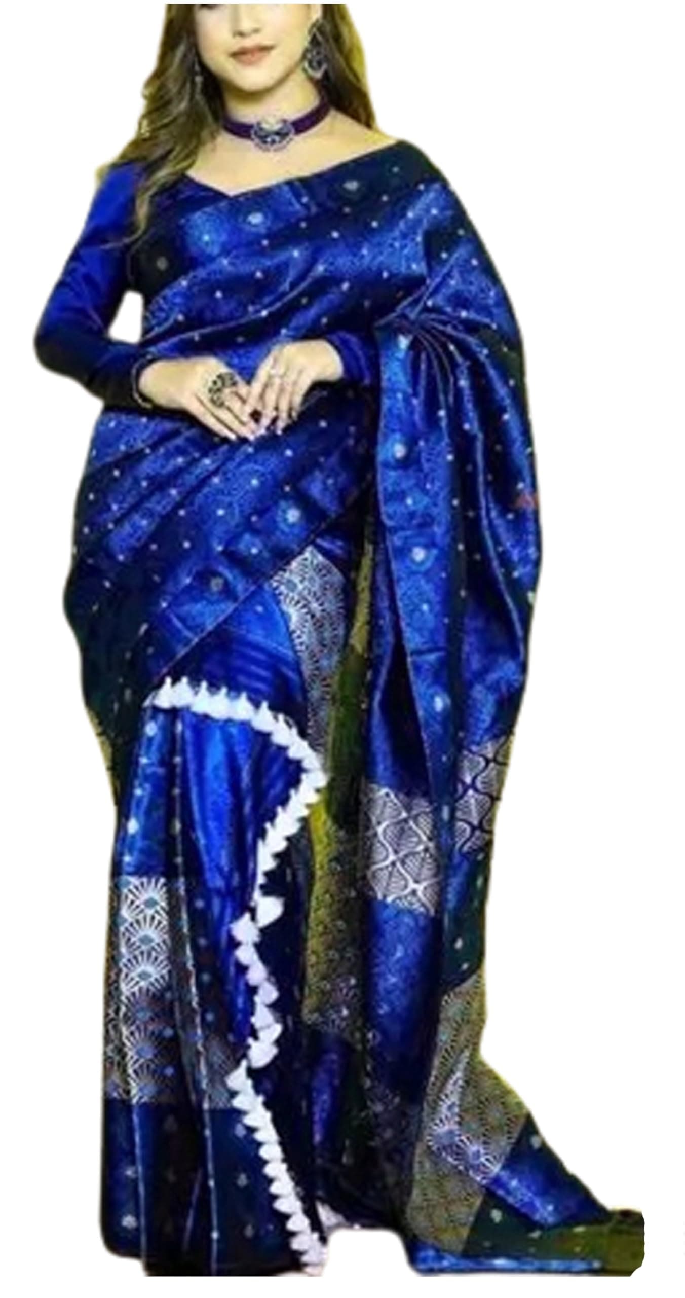 GenericWomen`S Assamese Mekhela Sador Paat Santal Panchi Lungi Parhar Fabric Of Soft Silk Traditional Design Saree - Blue