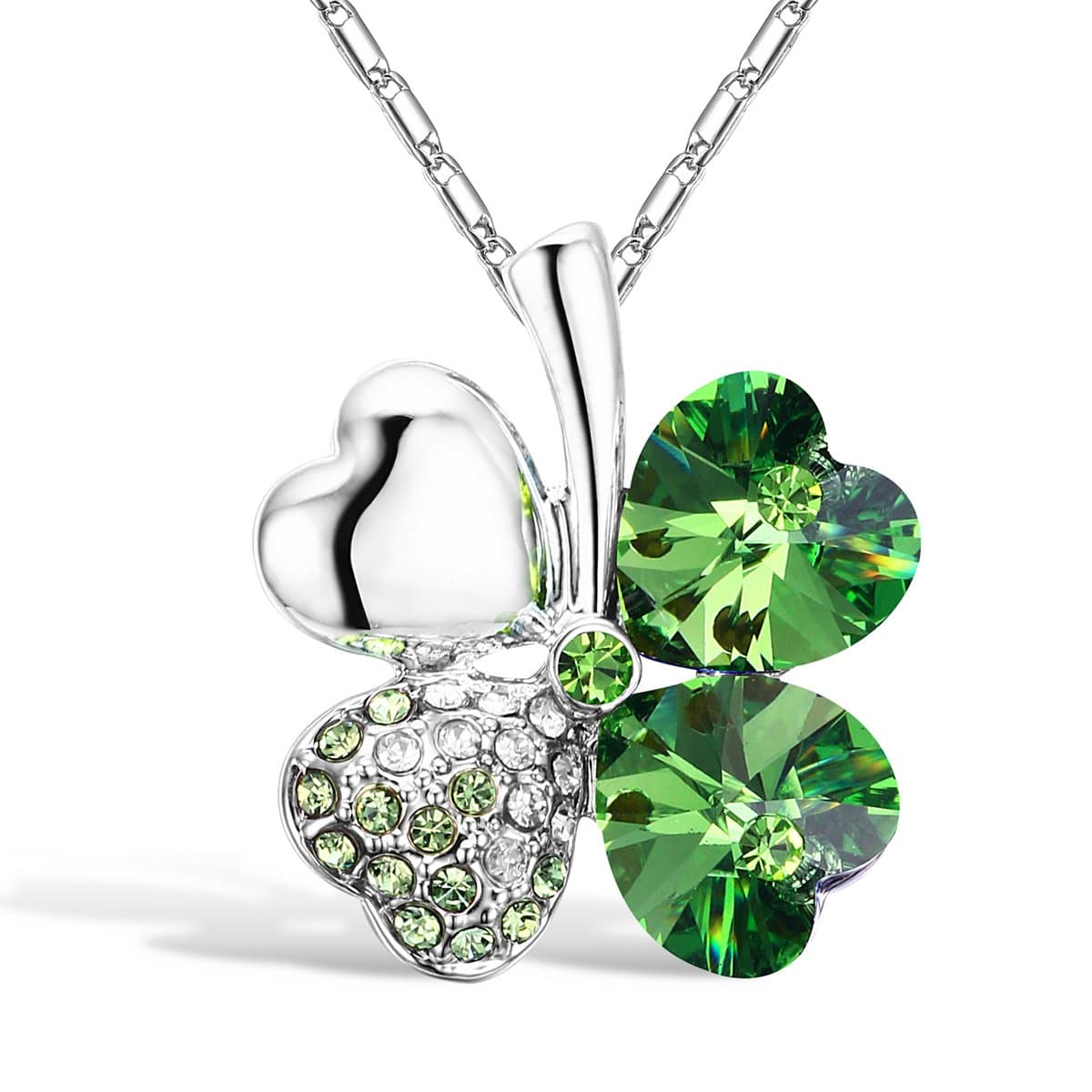 Four Leaf Clover Heart-shaped Crystal Pendant Necklace | Necklaces for Women | Heart Necklace | Silver necklace for Women | Womens Gifts | Heart Pendant Necklace | 4 Leaf Clover Necklace