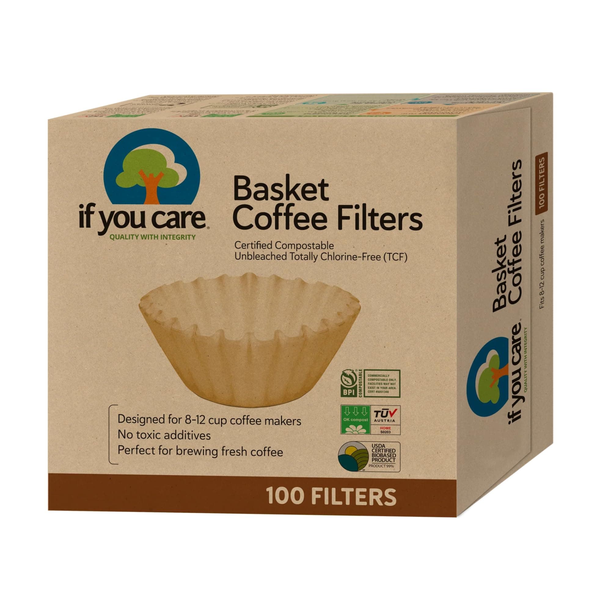 If You Care Unbleached Coffee Filters, Basket Style, 8 Inch – Chlorine-Free, Compostable, FSC Certified (100 Count)