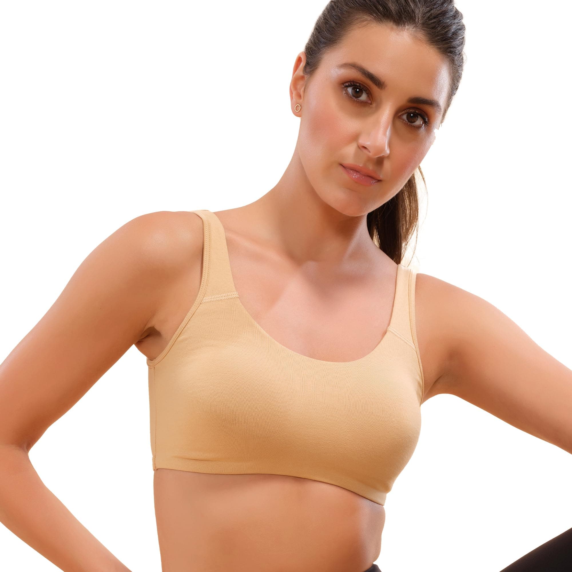 SB06 Low Impact Cotton Sports Bra - Non-Padded • Wirefree - Black