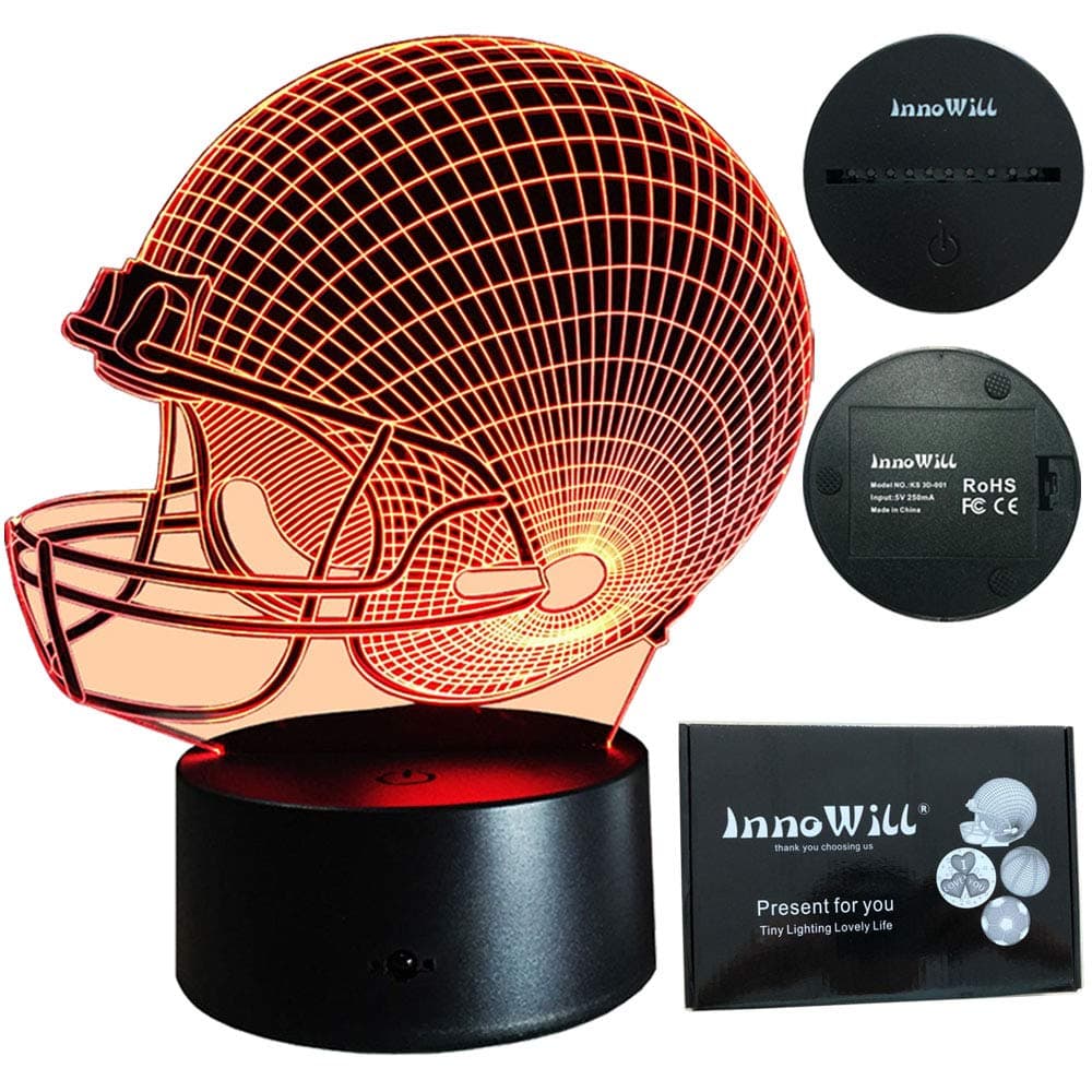 InnoWill American Football/Rugby Helmet Shape Art Sculpture 7 Colors LED Optical Illusion Lamp