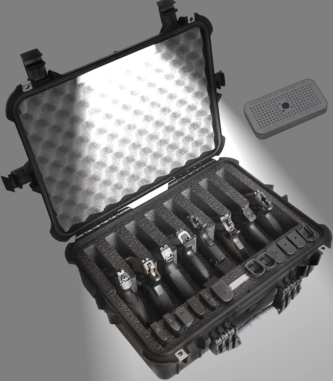 8 Pistol and 12 Magazine Pre-Cut Heavy Duty Waterproof Case with Included Silica Gel Canister to Help Prevent Gun Rust