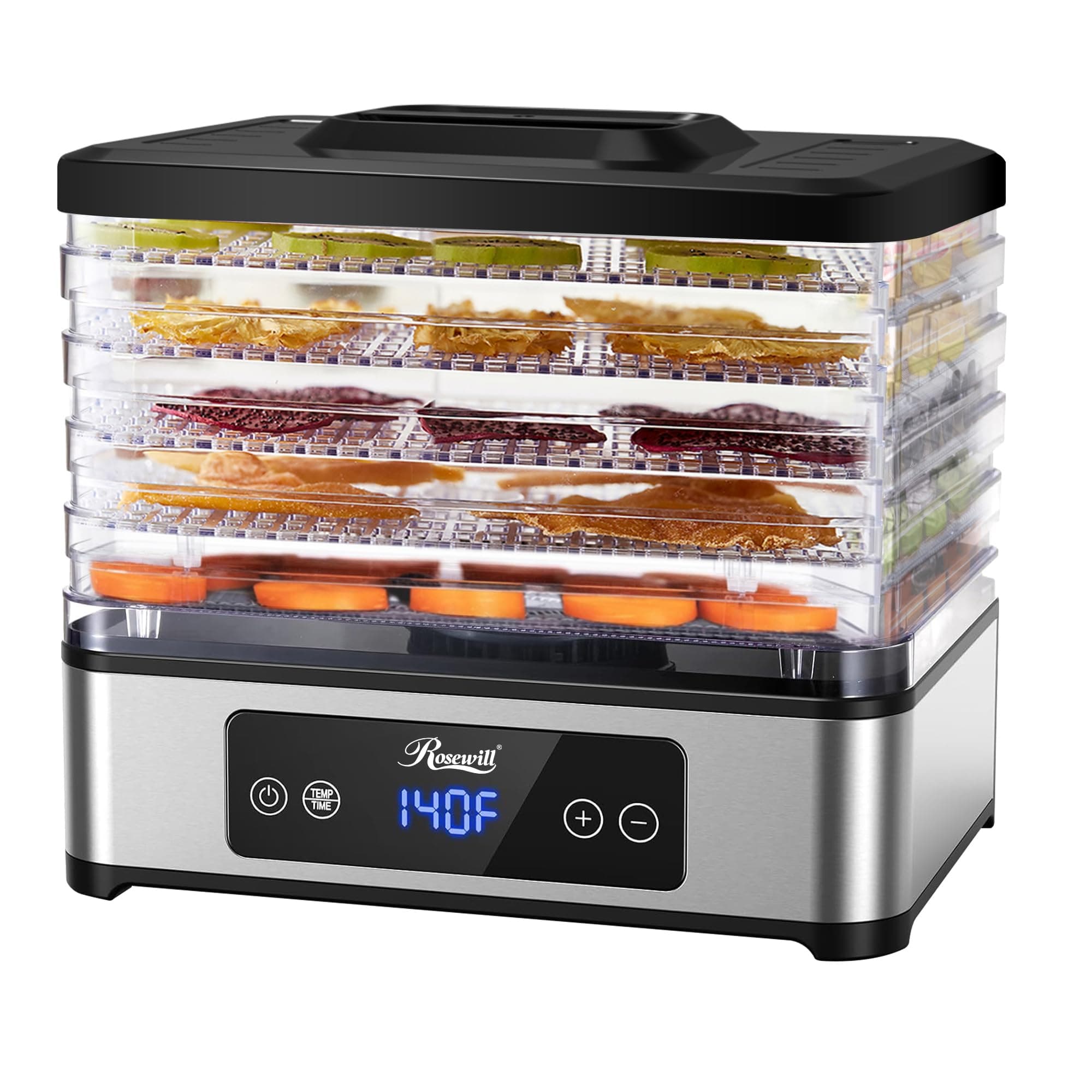 Rosewill Compact Food Dehydrator, 5 Stackable Trays with Adjustable 48H Timer and Temperature Control - 400W Electric Food Dryer for Jerky, Fruits, Herbs, Veggies, Meat & Dog Treats
