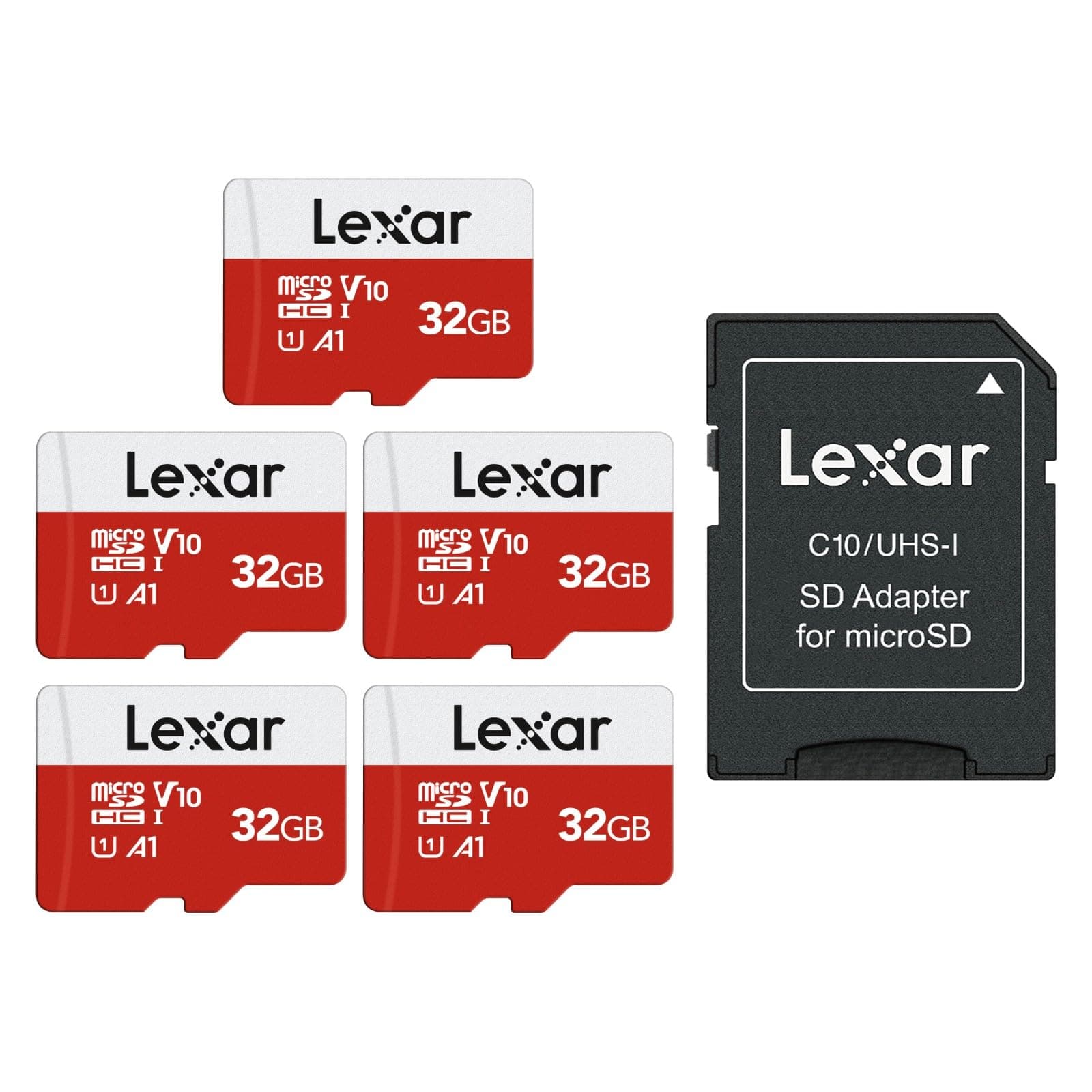 E-Series 32GB Micro SD Card 5 Pack, microSDHC UHS-I Flash Memory Card with Adapter, 100MB/s, C10, U1, A1, V10, Full HD, High Speed TF Card