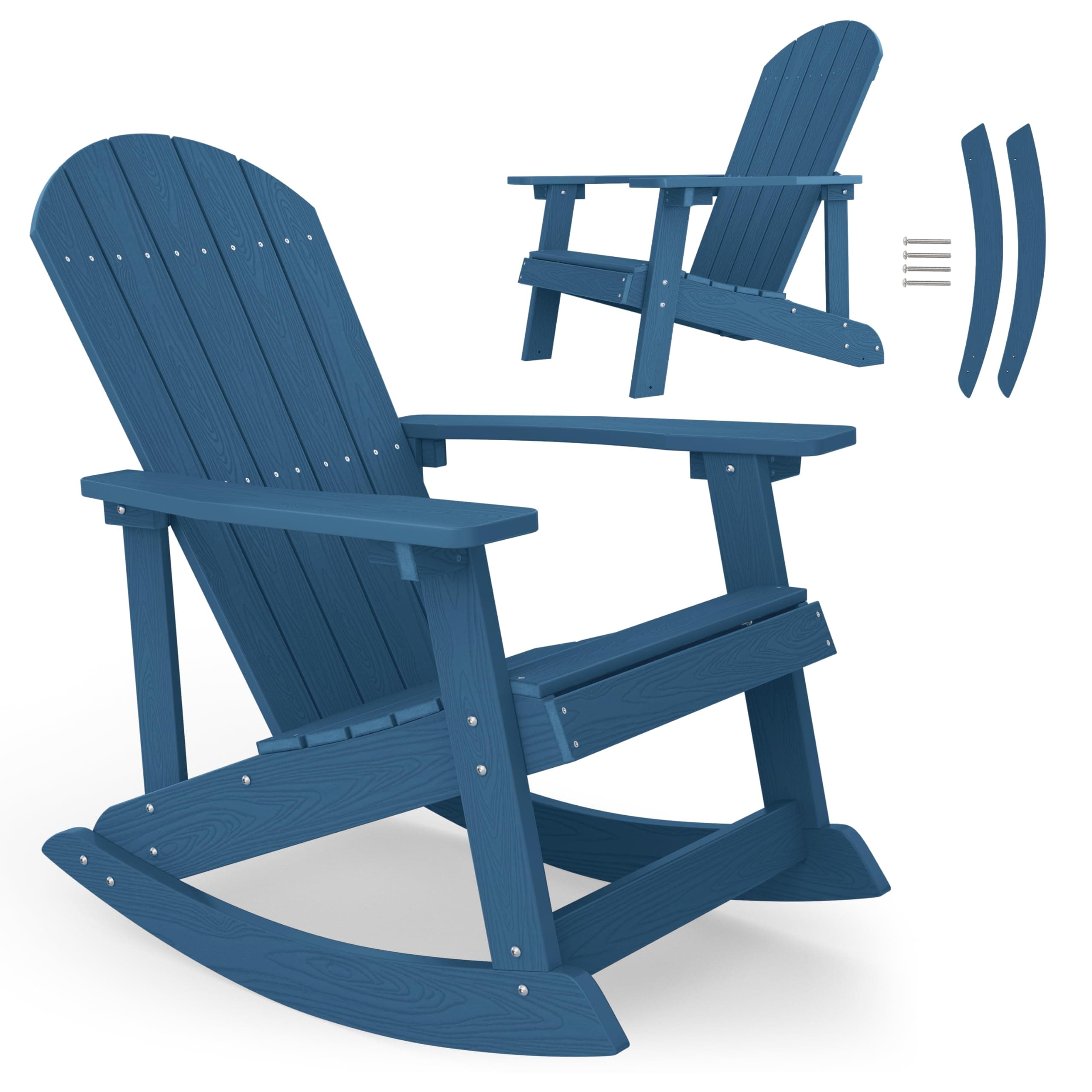 YEFU Outdoor Rocking Chair,Adirondack Rocking Chair,Patio Rocker Chair with Wide Back,Oversized Rocker Chair Look Like Real Wood, for Lawn, Porch, Backyard, Indoor and Garden(Navy Blue)