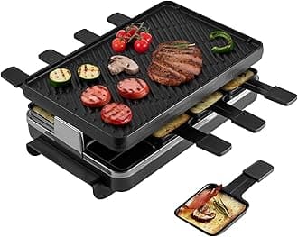 Swissmar 8-Person Classic Raclette with Reversible Cast Iron Grill Plate, Black
