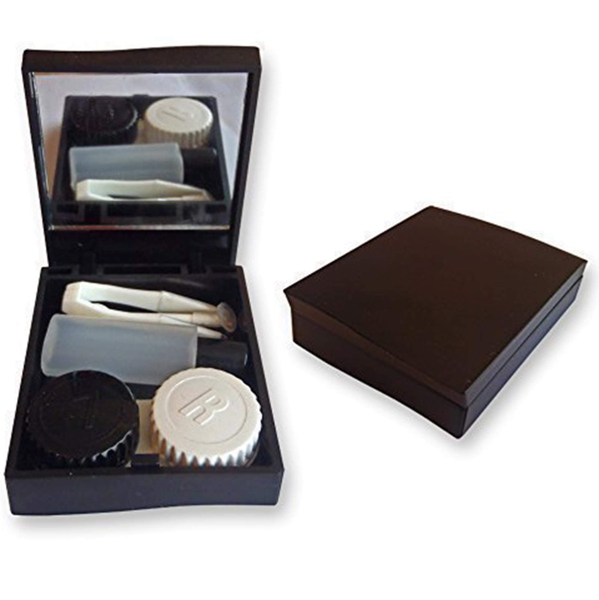Contact Lens Travel Kit Case ~ Mirror Tweezers & Solution Storage Set for Lenses (Black)