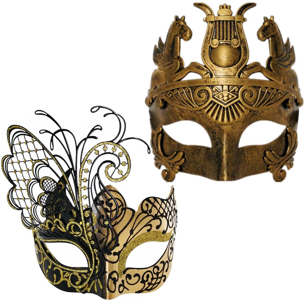 Ubauta Masquerade Couple Masks, Butterfly/Swan/Feather Venetian Women Mask & Greek Warrior Men Mask For Mardi Gras Party