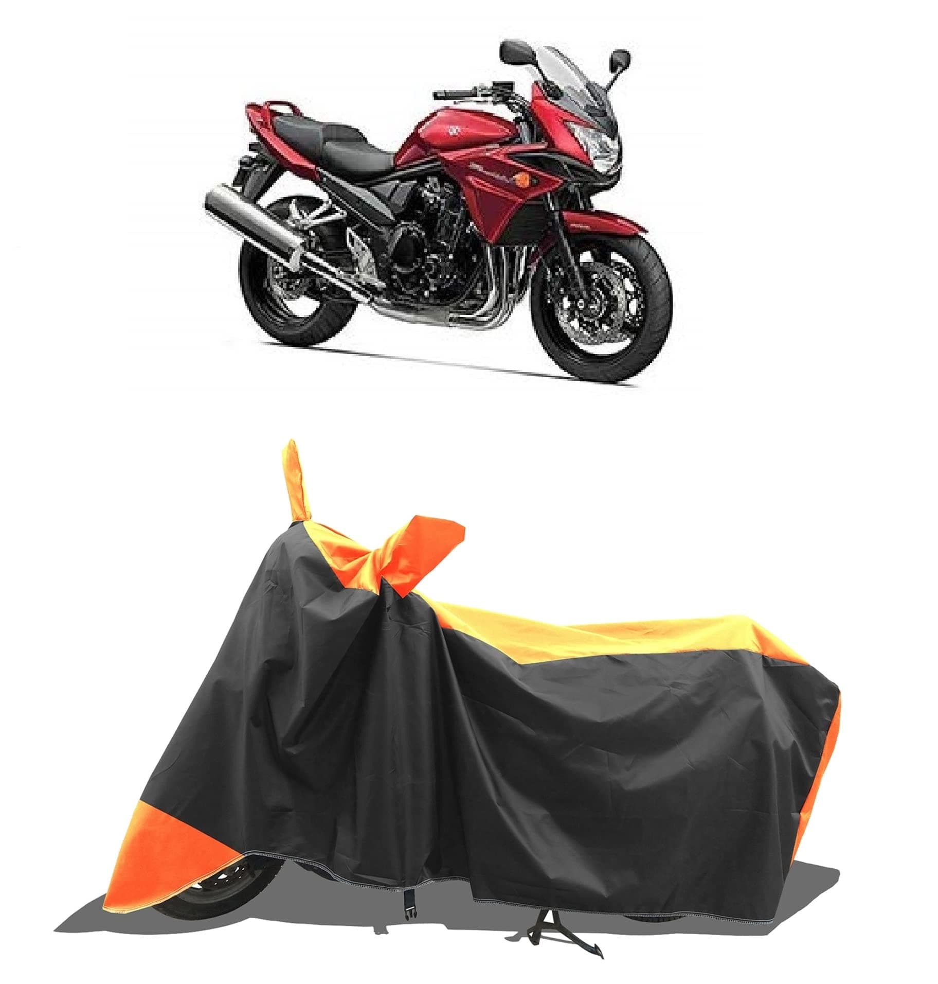 ROMEIZ - Two Wheeler - Scooty - Bike Cover for Suzuki Bandit Cover with Water-Resistant and Dust Proof Premium 190T Fabric_Orange Stripe