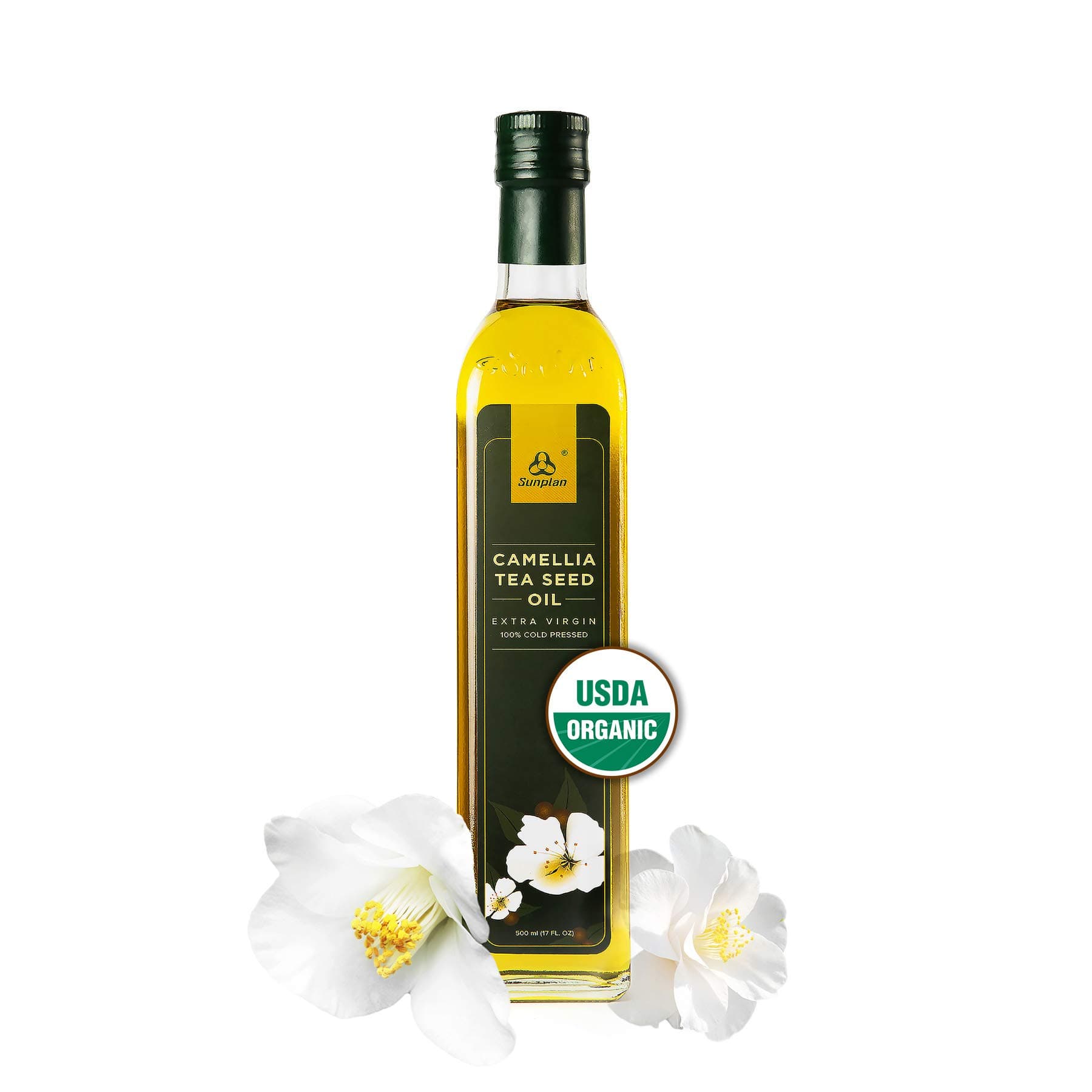 Sunplan Organic Camellia Oil – All Natural Camellia Tea Seed Oil - Extra Virgin Cold Pressed Cooking Oil (17 oz)
