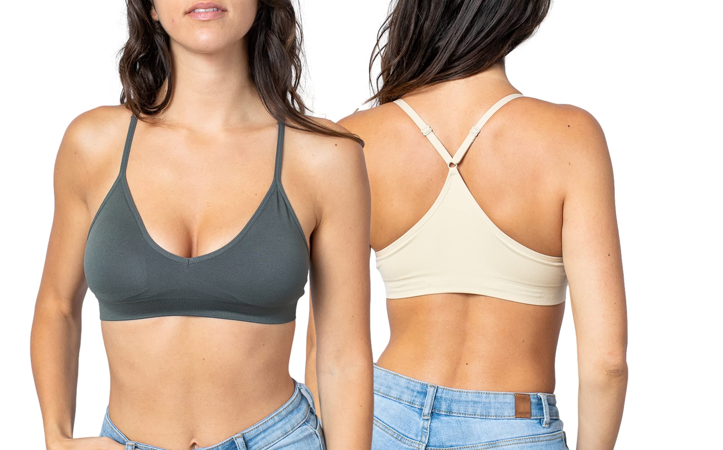 Blue 55 Women's Racerback Bralette Sexy Everyday Basic Deep V-Neck Wireless W/Removable Padding Bra