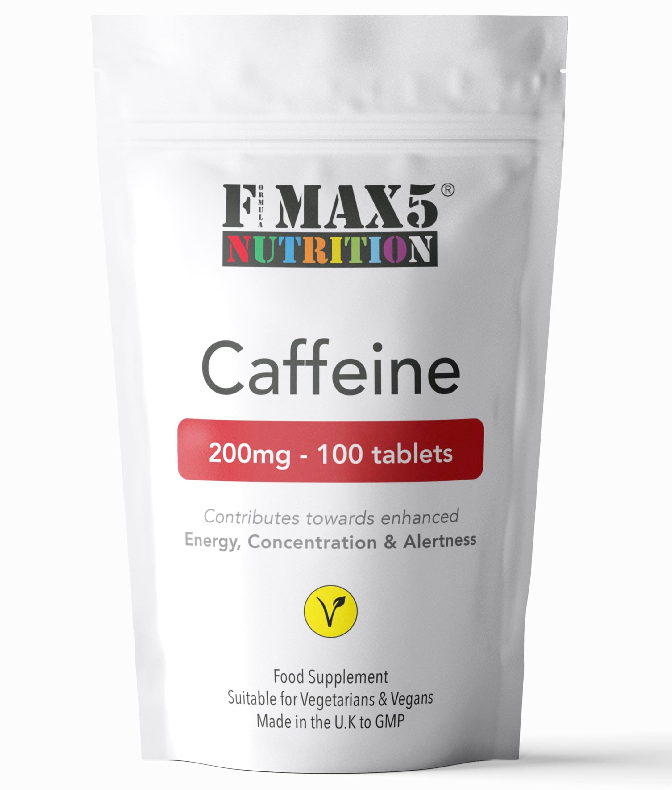 Formula Max 5 Caffeine Tablets - Pure 200mg Maximum Potency Caffeine Energy 100 Tablets - Strong Caffeine Pills for Energy Boost & Alertness