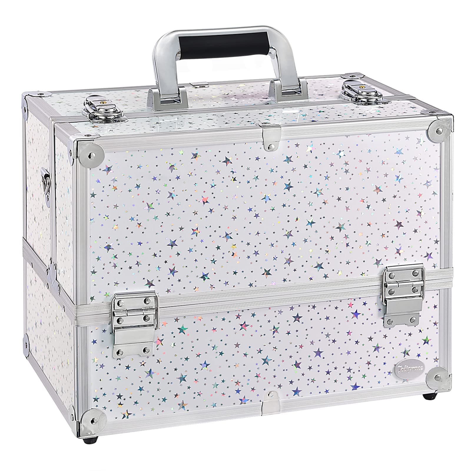 Joligrace Makeup Box Vanity Case Cosmetic Box Nail Polish Jewellery Box Beauty Organiser Extra Large Space Lockable with Shoulder Strap and Keys, White