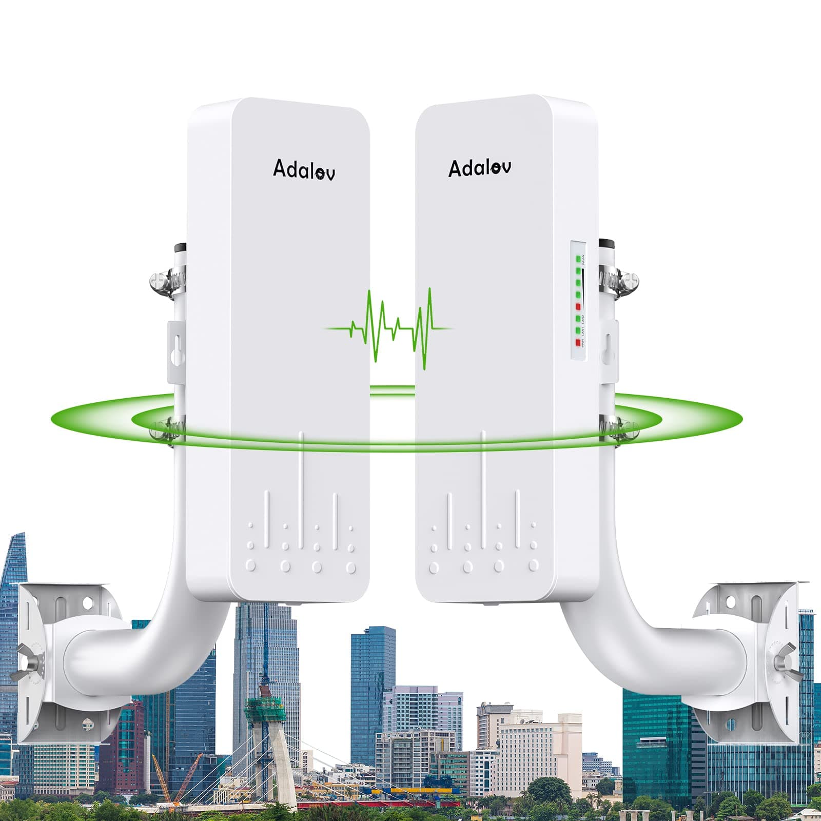 AdaLov CPE660 Point to Point Wireless Bridge, 5.8G WiFi Bridge Outdoor with 2 Bracket Mounts, 14dBi Directional Antenna Ethernet Bridge with 24V PoE Adapter, Extend Network up to 3KM, 2 Pack