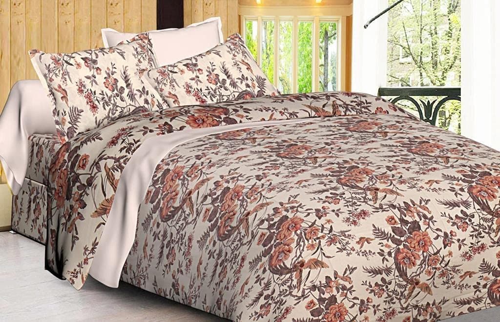 TIQH Premium 100% Super Cotton Bed Sheet with Pillow Covers - 400 TC | 70 x 100 Inches (Orange Floral)