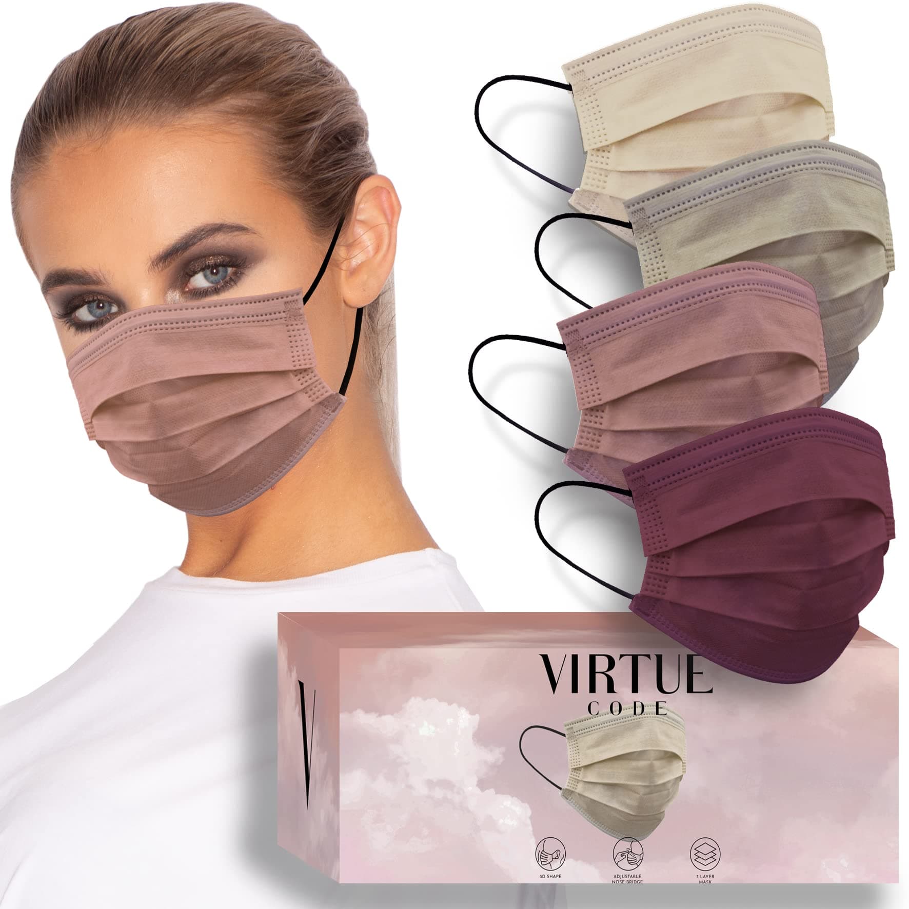 VIRTUE CODE Support Mask. 50 Disposable Face Masks for Men and Women
