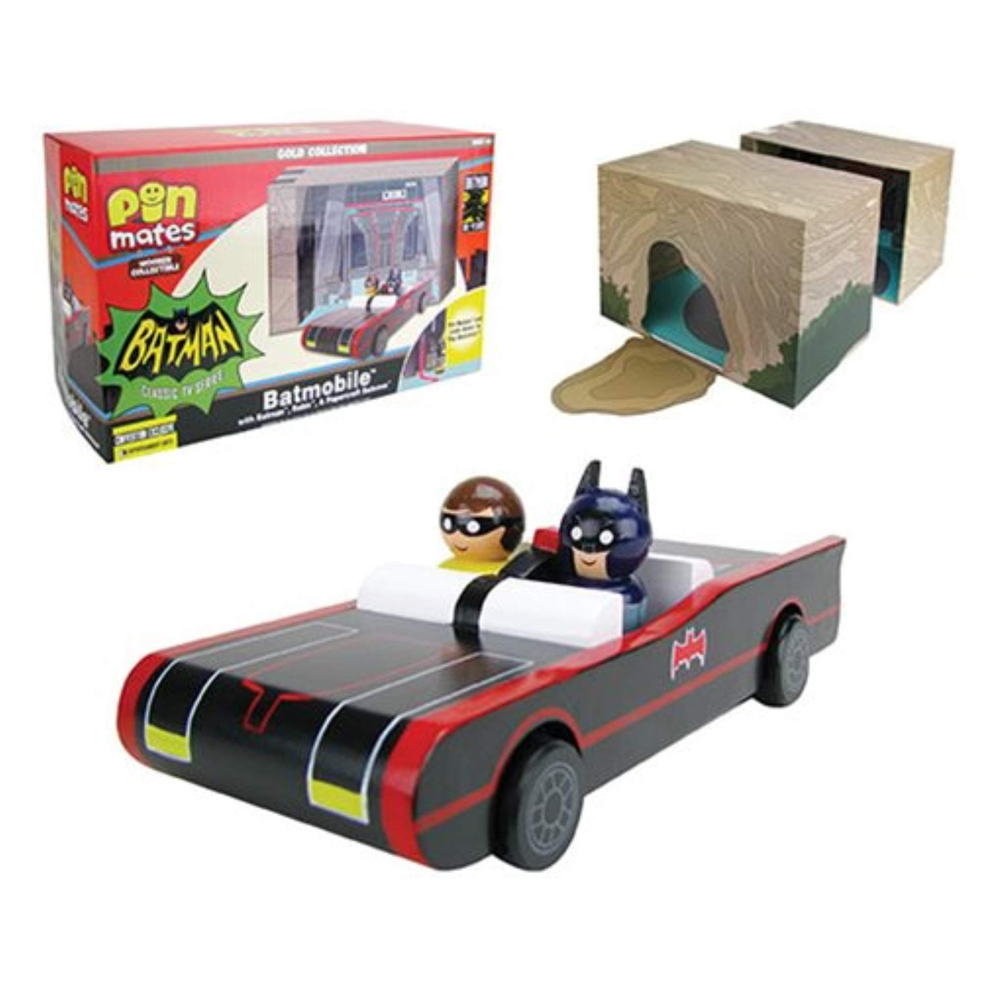 Pin Mates Batman Classic TV Series Batmobile with Batman and Robin Wooden and Papercraft Batcave - Convention Exclusive