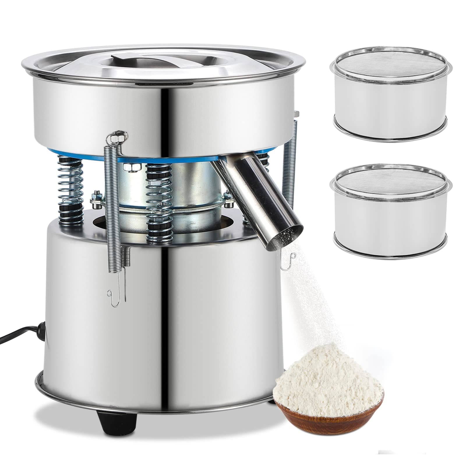 YUCHENGTECH Electric Sieve Machine Electric Vibrating Sifter Electric Flour Sifter Automatic Vibrating Sieve Stainless Steel Powder Screening Machine with Two Sieves (40 Mesh + 60 Mesh Sieve) φ200mm