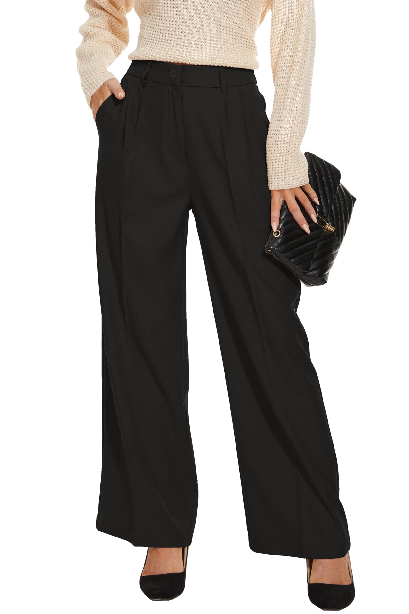 Wide Leg Pants Women's High Elastic Waisted in The Back Business Work Trousers Long Straight Suit Pants
