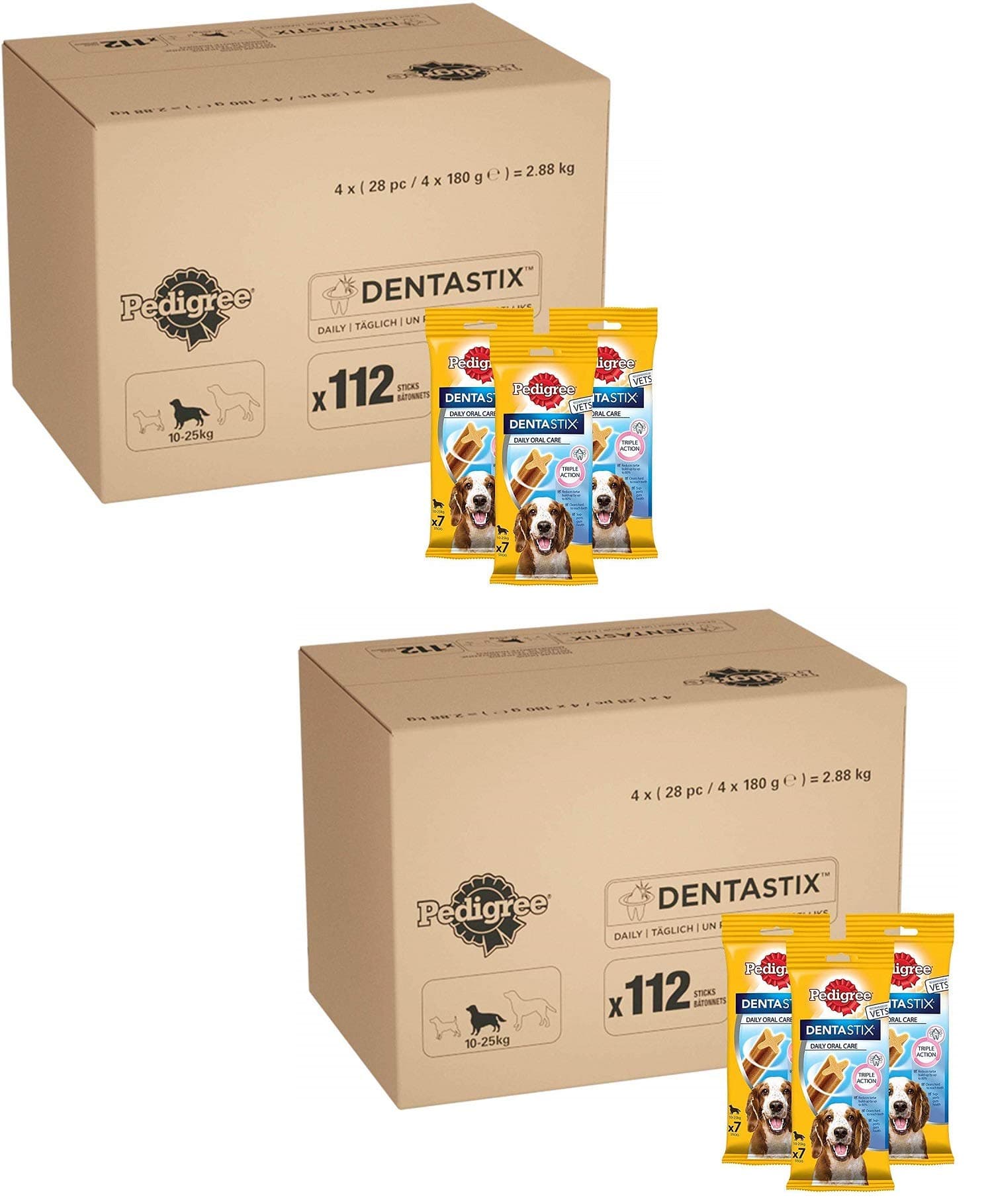 PedigreeDentastix Daily Dental Care Chews, Medium Dog Treats from 10-25 kg, 2 box (1 x 2.88 kg/Total of 112 Sticks)