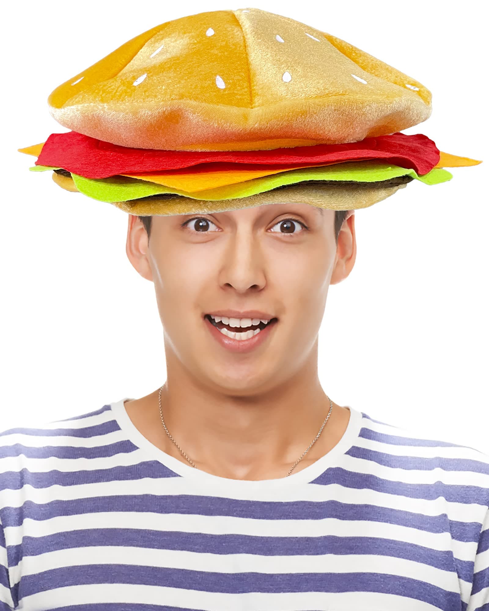 Funny Hamburger Hat Adult Cheeseburger Headwear Fun Fast Food Party Costume Supplies Halloween Crazy Role Play Hat Dress Up Hats for Adult Teens