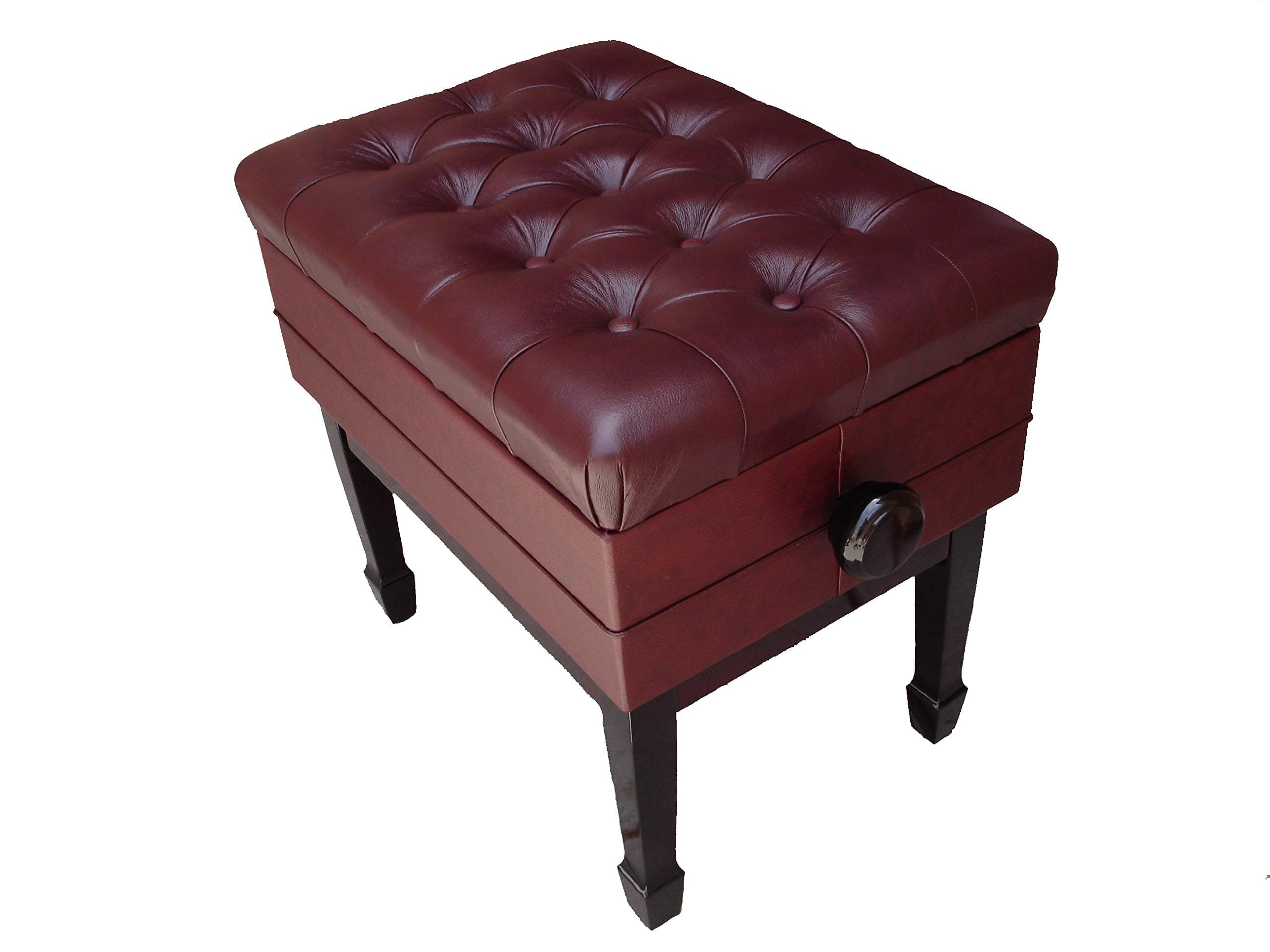 Genuine Leather Adjustable Artist Concert Piano Bench Stool in Mahogany Satin with Music Storage