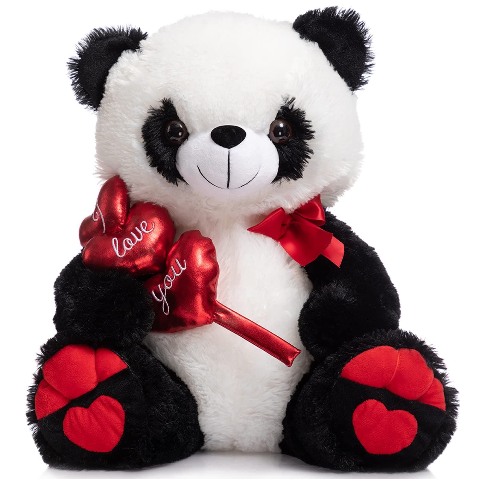 HollyHOME I Love You Panda Stuffed Animal Plush Panda with Red Hearts and Bow Sweet Plush Toy Gift 20 inches