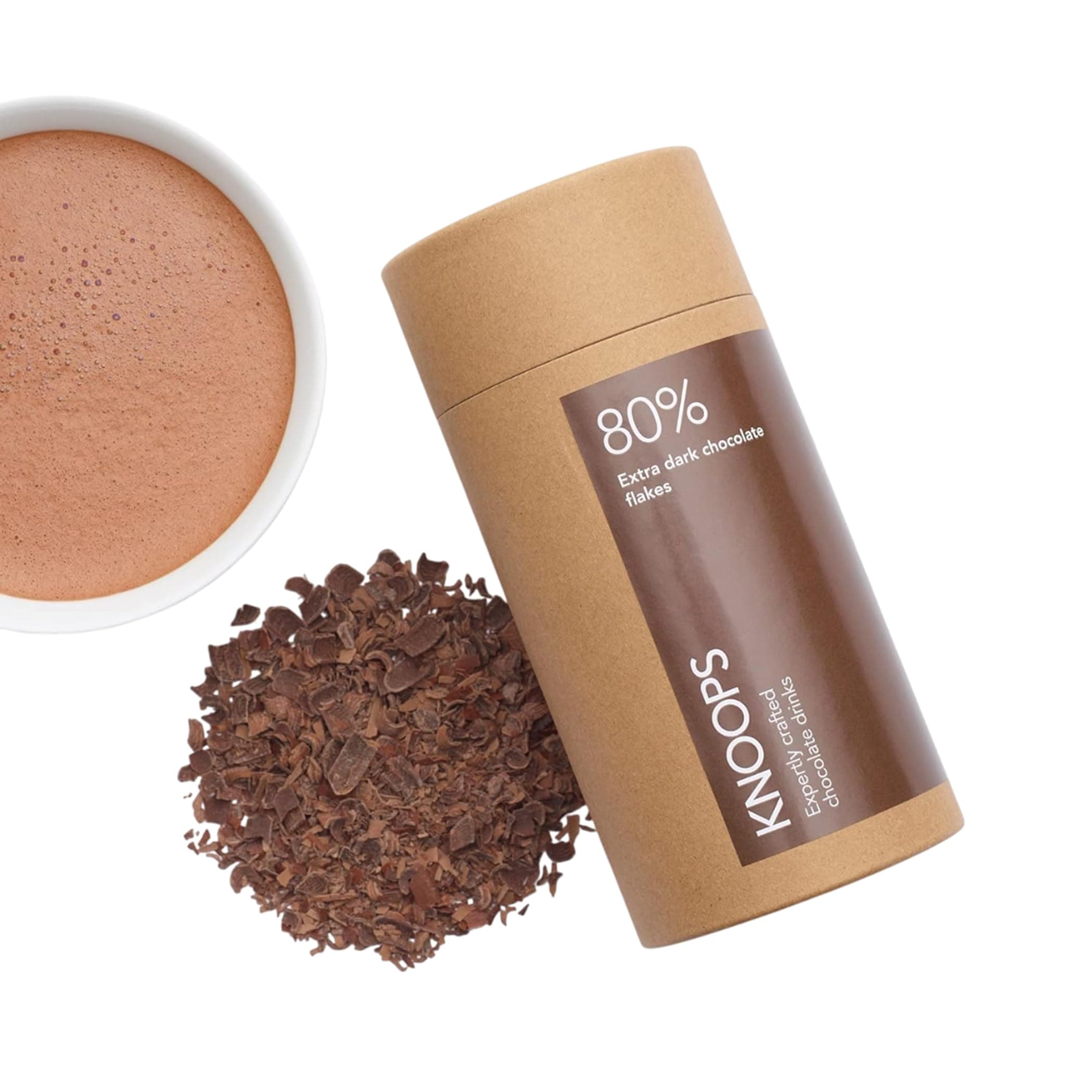 Dark Hot Chocolate Flakes, 80% Extra Dark Luxury Hot Drinking Chocolate, Delicious Cocoa Drink with Real Choc Flakes, All Natural Vegan Ingredients, 250 g, Equal to 8 Serving Sachets