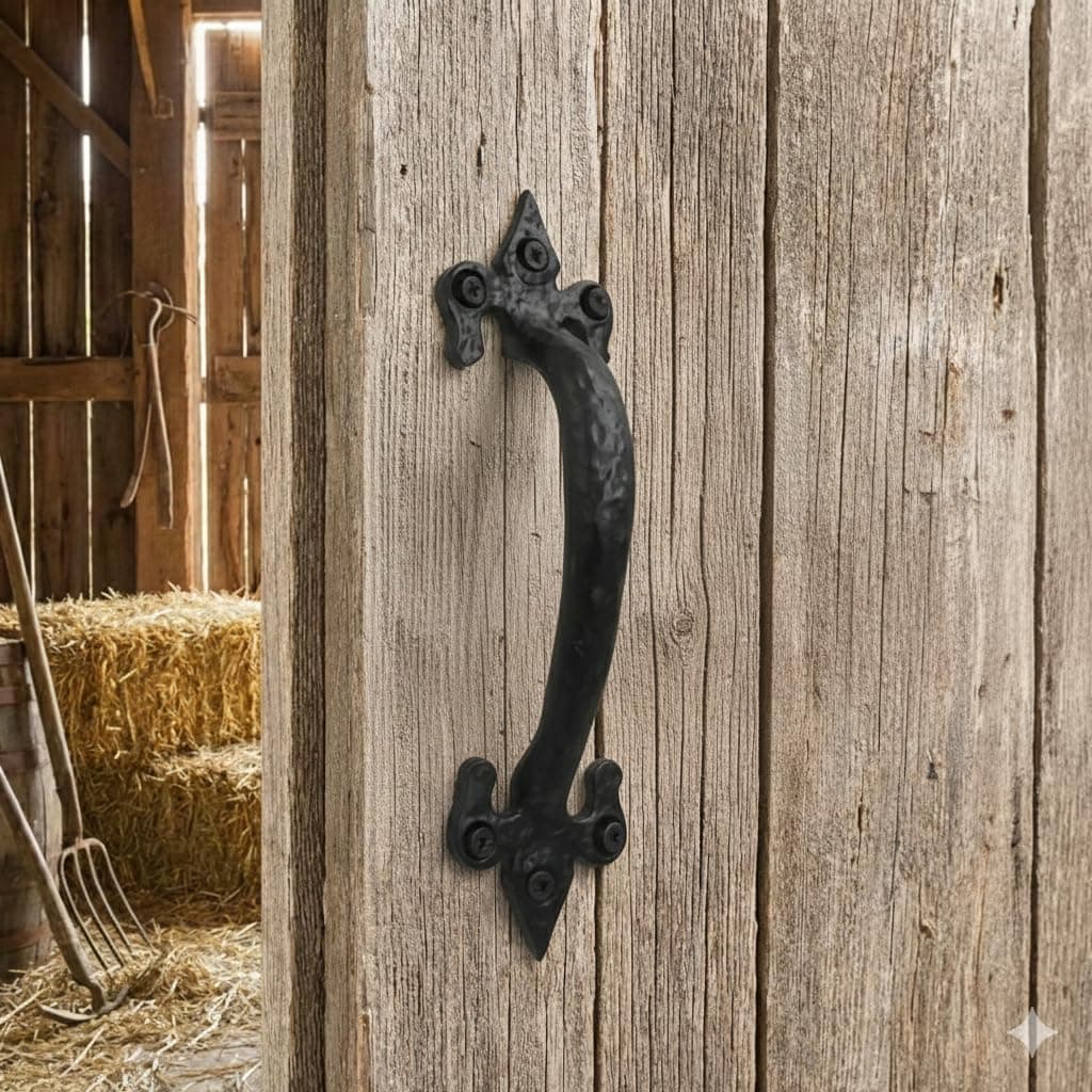 The Metal Magician 7 Inch Barn Door Handles, Pack of 2, Garage Door Handles Decorative, Hardware Rustic FDL Design Black Cast Iron Handle, Fence Gate, Metal Gate Outdoor, Outdoor Kitchen Cabinets