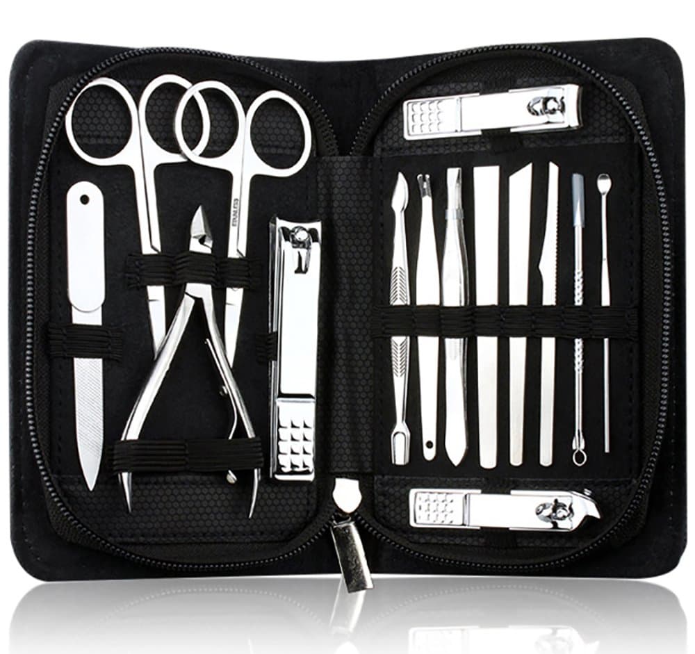 Stainless Steel Manicure Pedicure Set Industrial Strength 15 Piece Nail Manicure Set Toe Nail Clippers Set With Portable Travel Case Pocket Size Nail Hygiene Kit