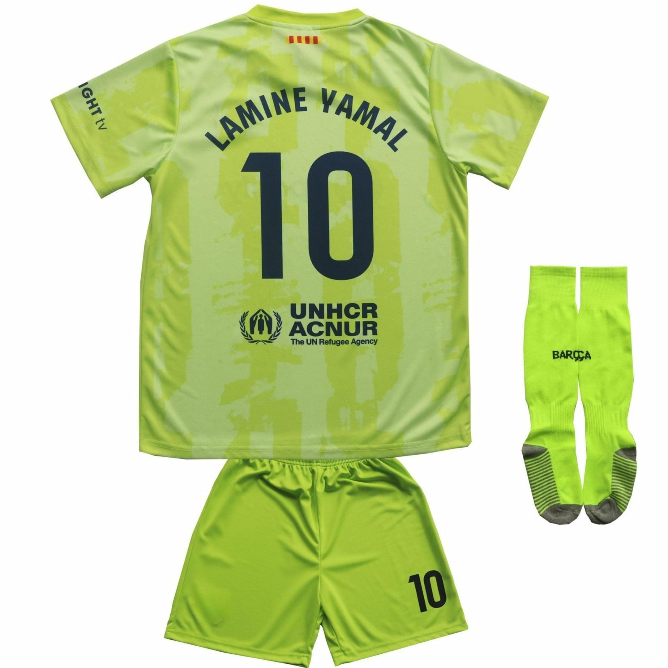 2024/2025 Barca Third #10 Lamine Yamal Football Soccer Kids Jersey Shorts Socks Set Youth Sizes
