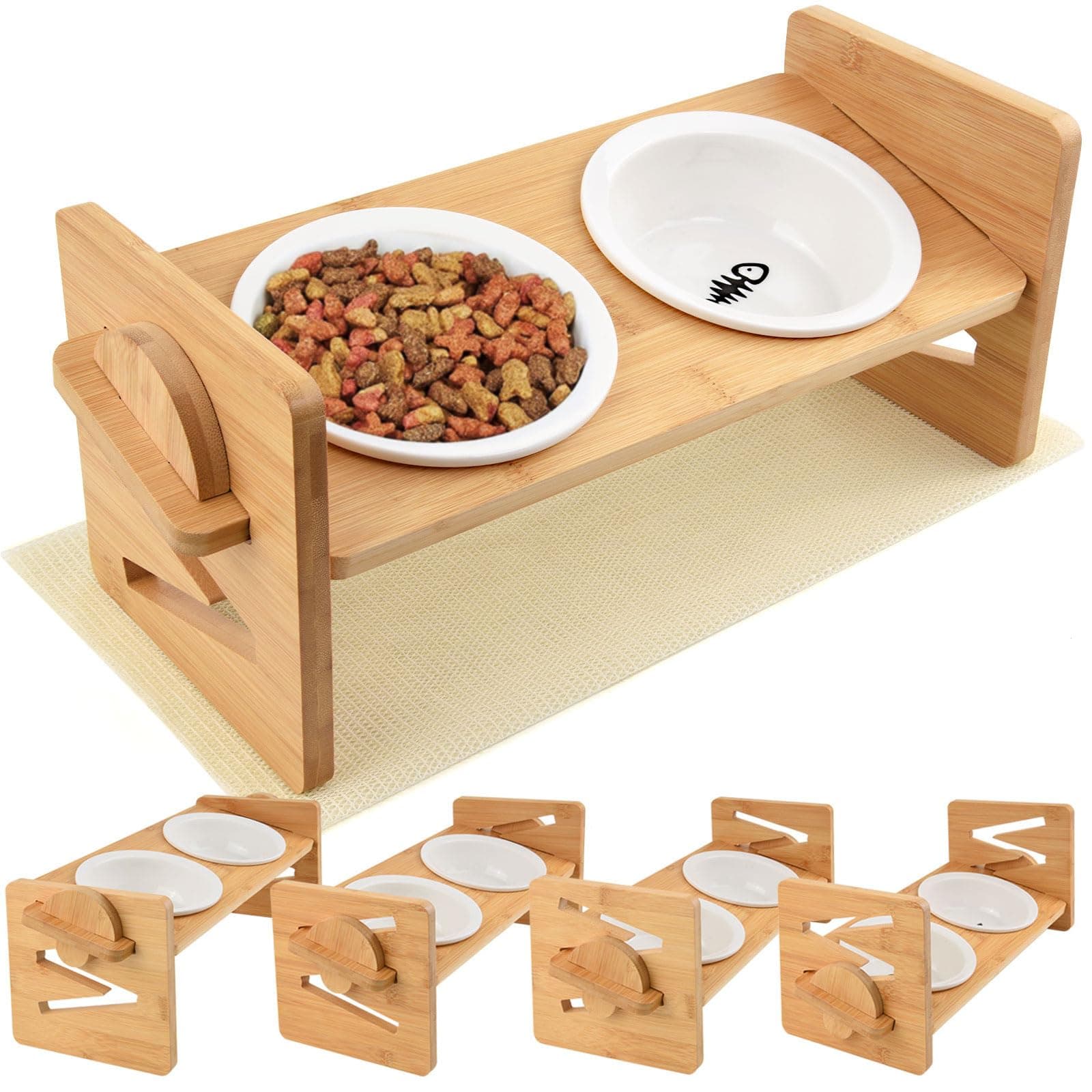 Raised Cat Bowls with Stand Tilted Cat Food Bowl Elevated Ceramic Cat Feeding Station Adjustable for Cats and Puppy