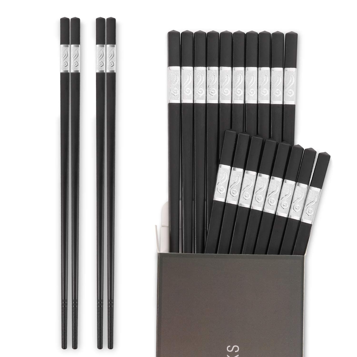 Hiware 10-Pairs Reusable Fiberglass Chopsticks Dishwasher Safe, 9 1/2 Inches - Silver