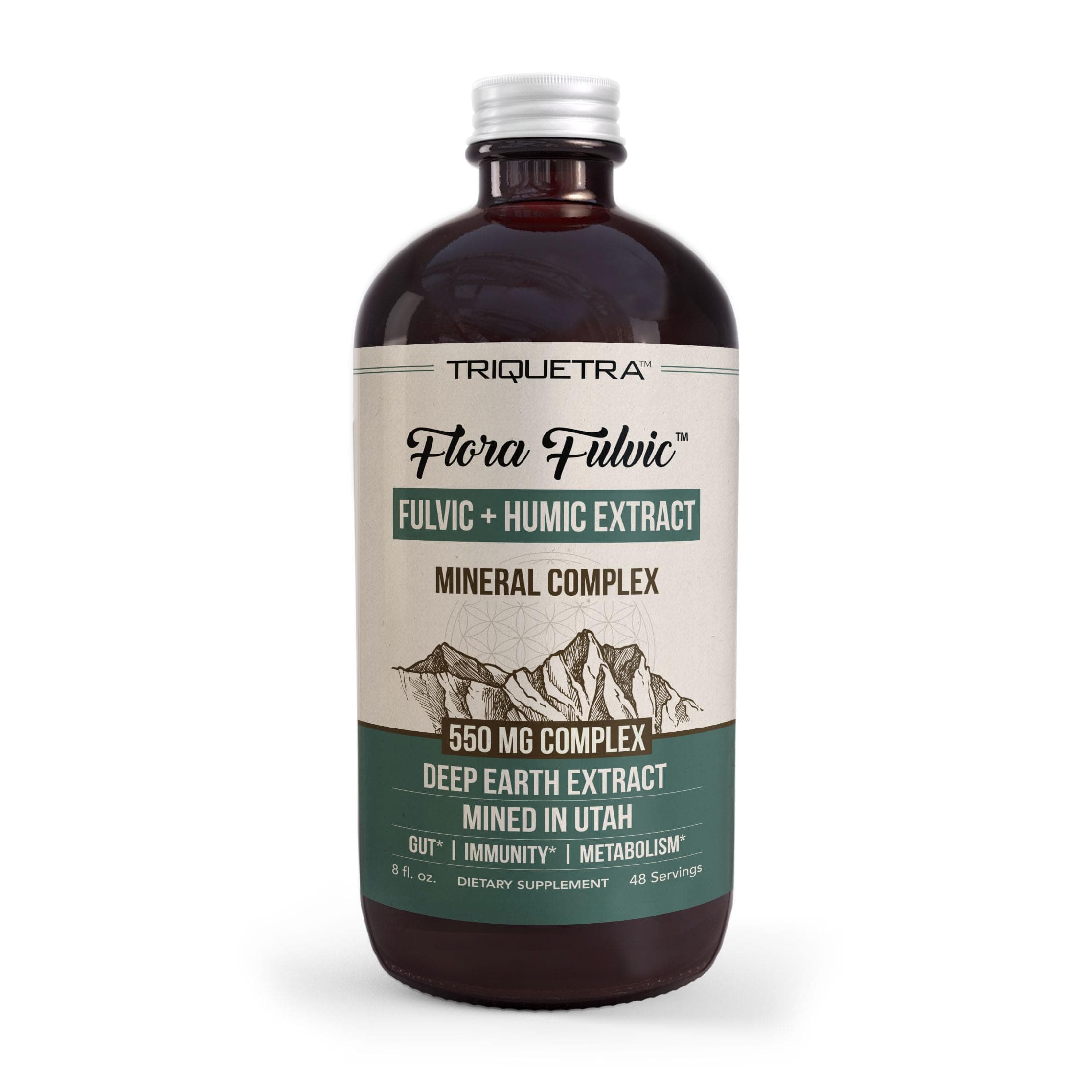 Flora Fulvic | Fulvic Acid + Humic Acid Complex – 550 mg | Mined in Utah, Prehistoric Deep Earth Extract | Immunity, Gut, Digestion – Natural Trace Mineral Complex, Fulvic Acid Supplement – 8 fl oz.