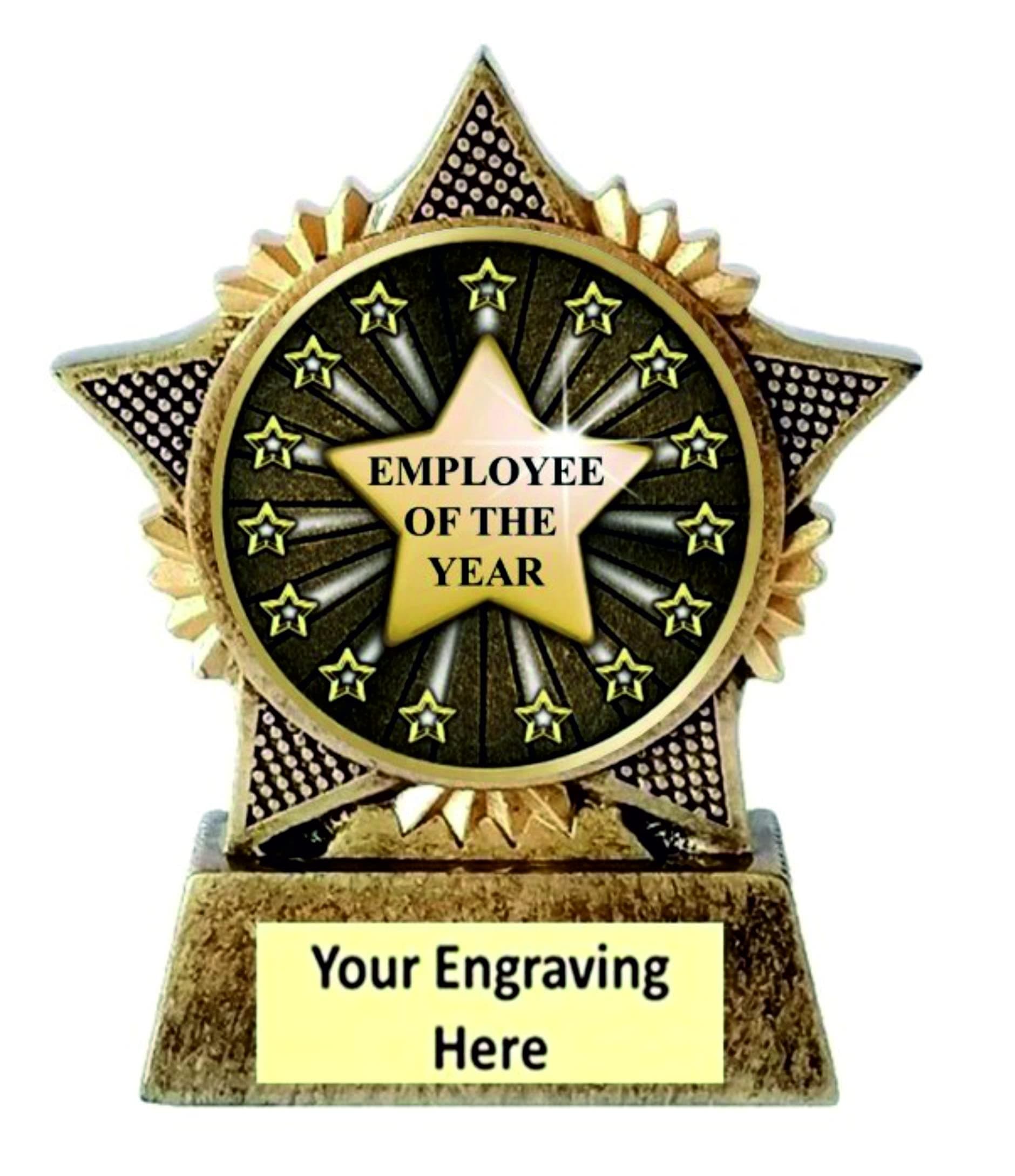 Employee of the Year Trophy Star 90mm Award Antique Gold Resin Free Engraving - A