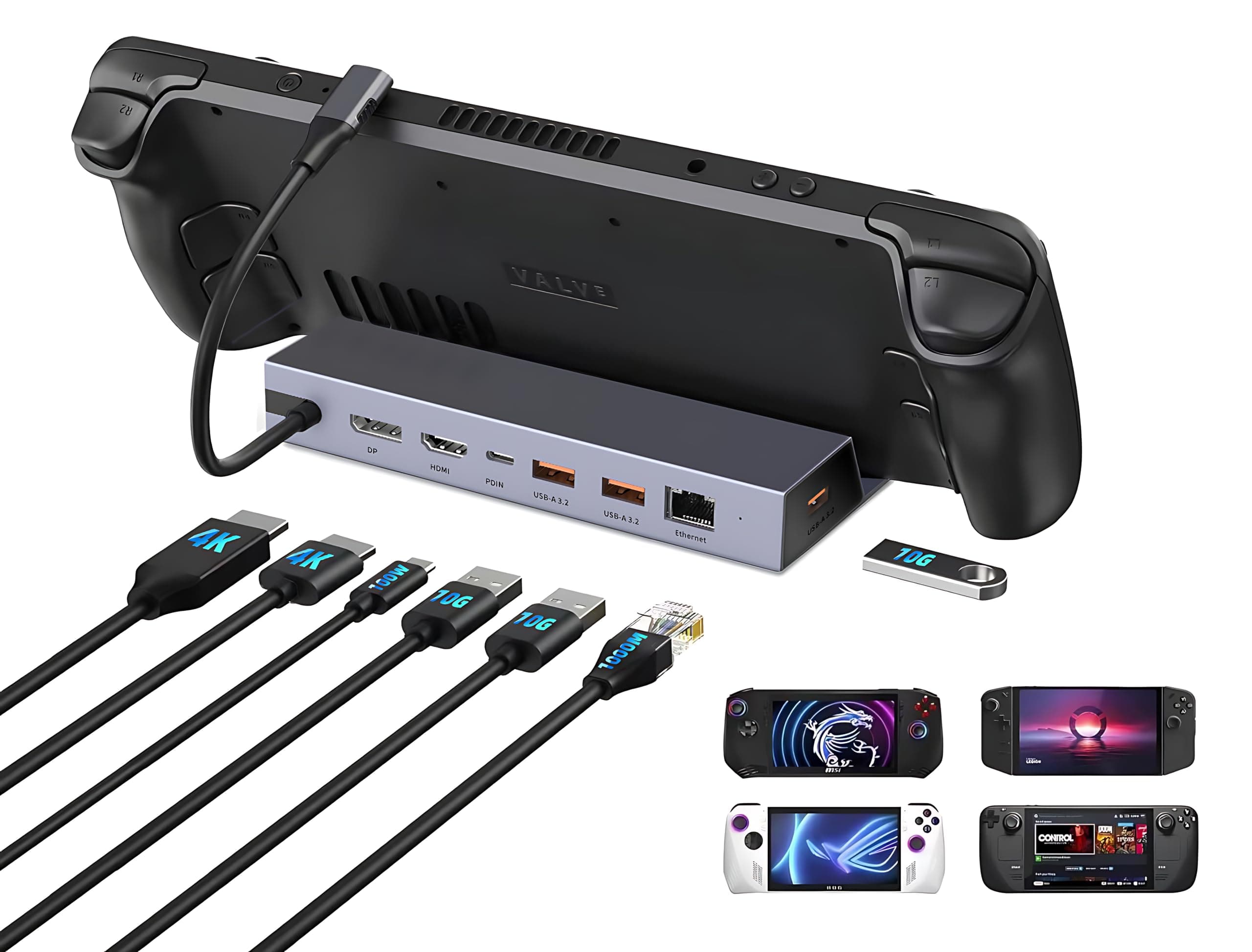 - 7-in-1 Steam Deck Dock with Dual 4K@60Hz HDMI DisplayPort – 100W USB C Docking Station for Steam Deck ROG Ally Legion Go – MacBook iPad Android Gaming Hub/Gigabit Ethernet 3xUSB 3.0 Ports