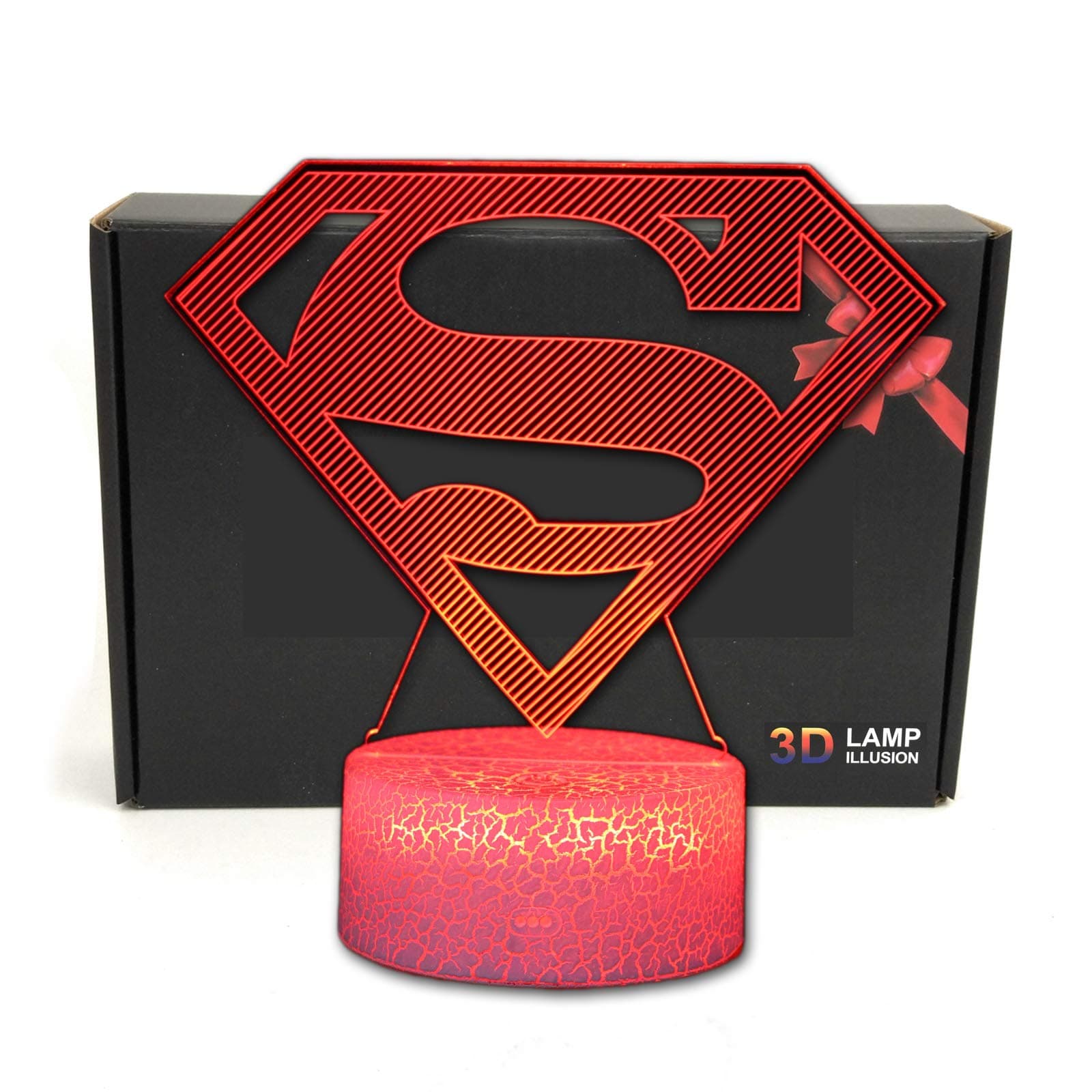 LED Superhero 3D Optical Illusion Smart 7 Colors Night Light Table Lamp with USB Power Cable (Superman Logo)