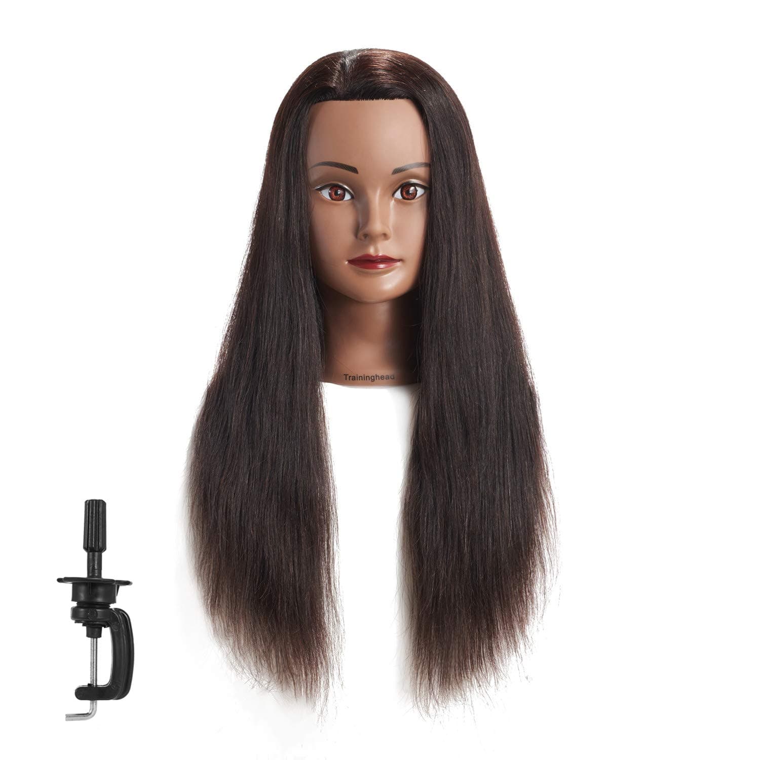 24"-26" 100% Human hair Mannequin head Training Head Cosmetology Manikin Head Doll Head with free Clamp (Black Hair)