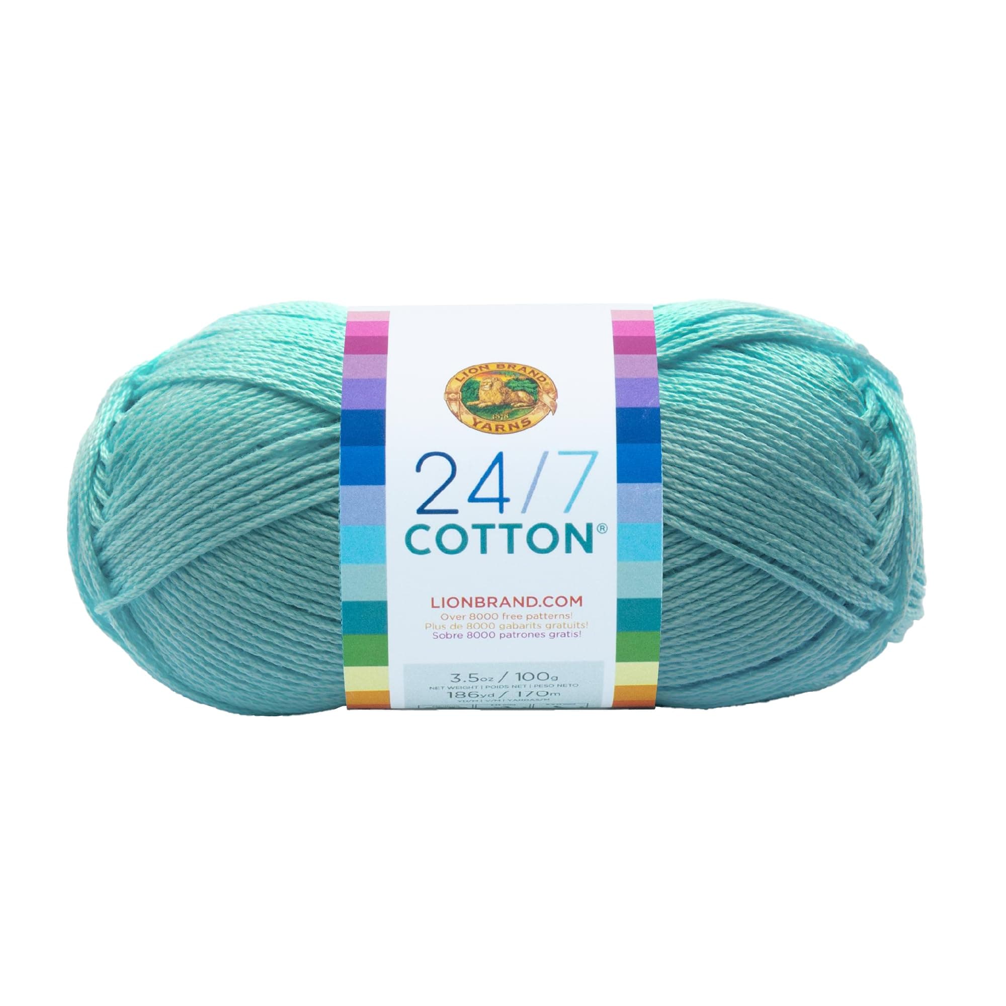Lion Brand Yarn Company Cotton Yarn, 100 Percent Cotton, Aqua, 761-102,15.24x6.35x6.35 cm