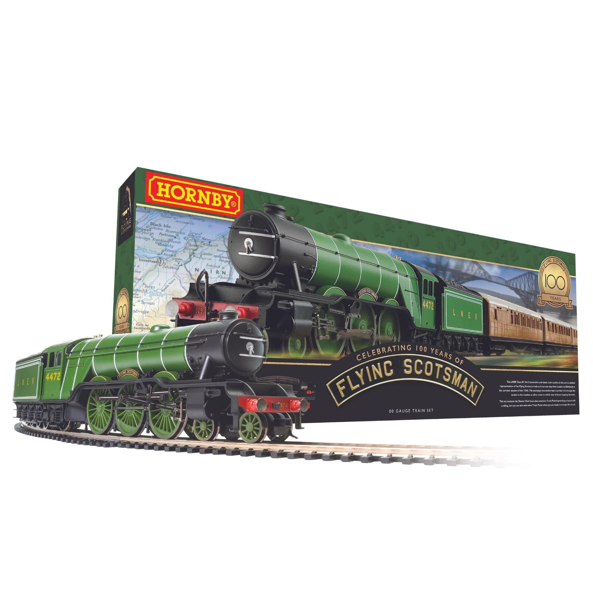 Hornby - Train Set - R1255M Flying Scotsman Analogue OO Gauge Locomotives Model Railway Sets, Starter Electric Locomotive Kits - Miniature Steam Engine Building Kits, 1:76 Scale Model Train Gifts