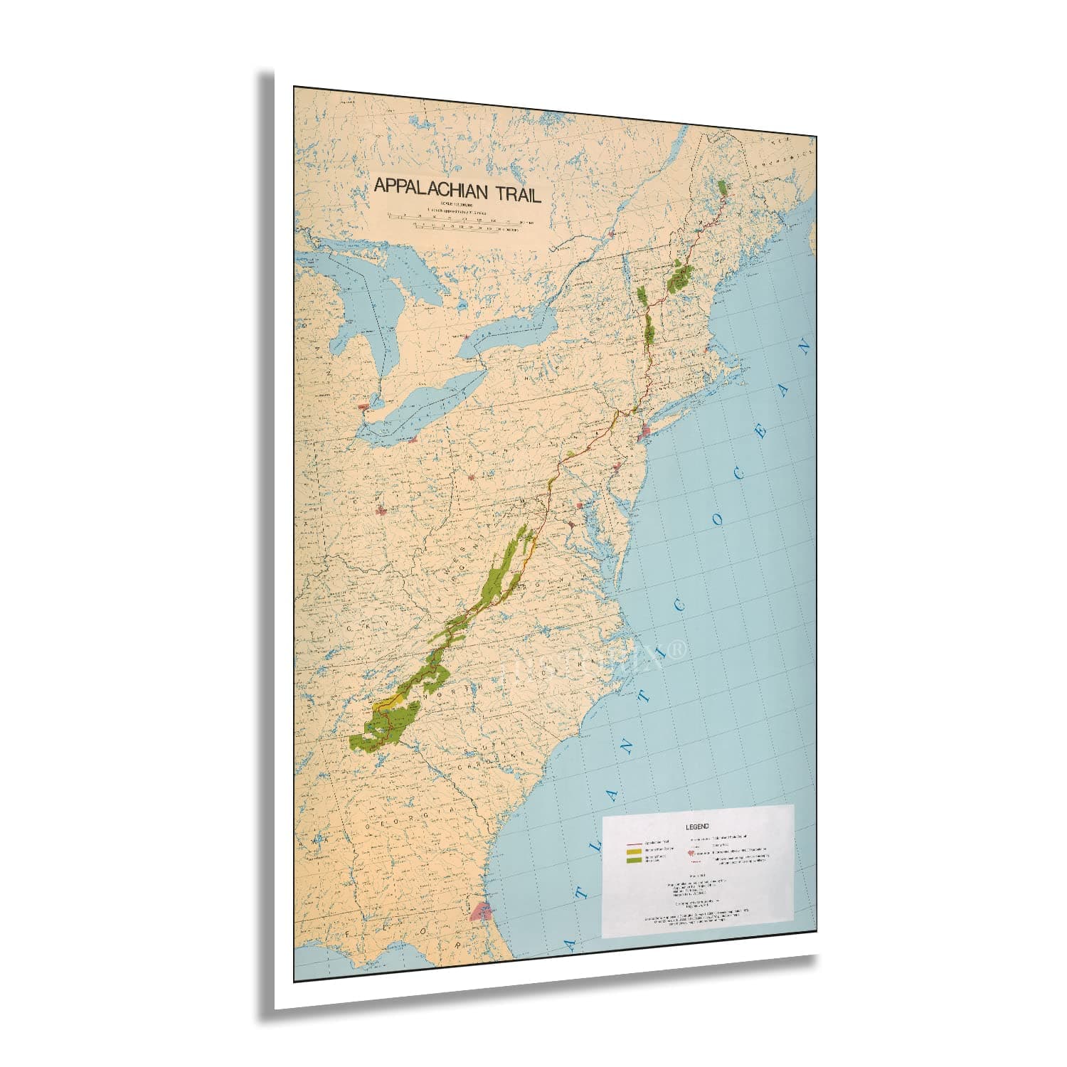HISTORIX Vintage 1981 Appalachian Trail Map Poster - 24x36 Inch History Map of Appalachian Trail Wall Art - Old Appalachian National Scenic Trail Map
