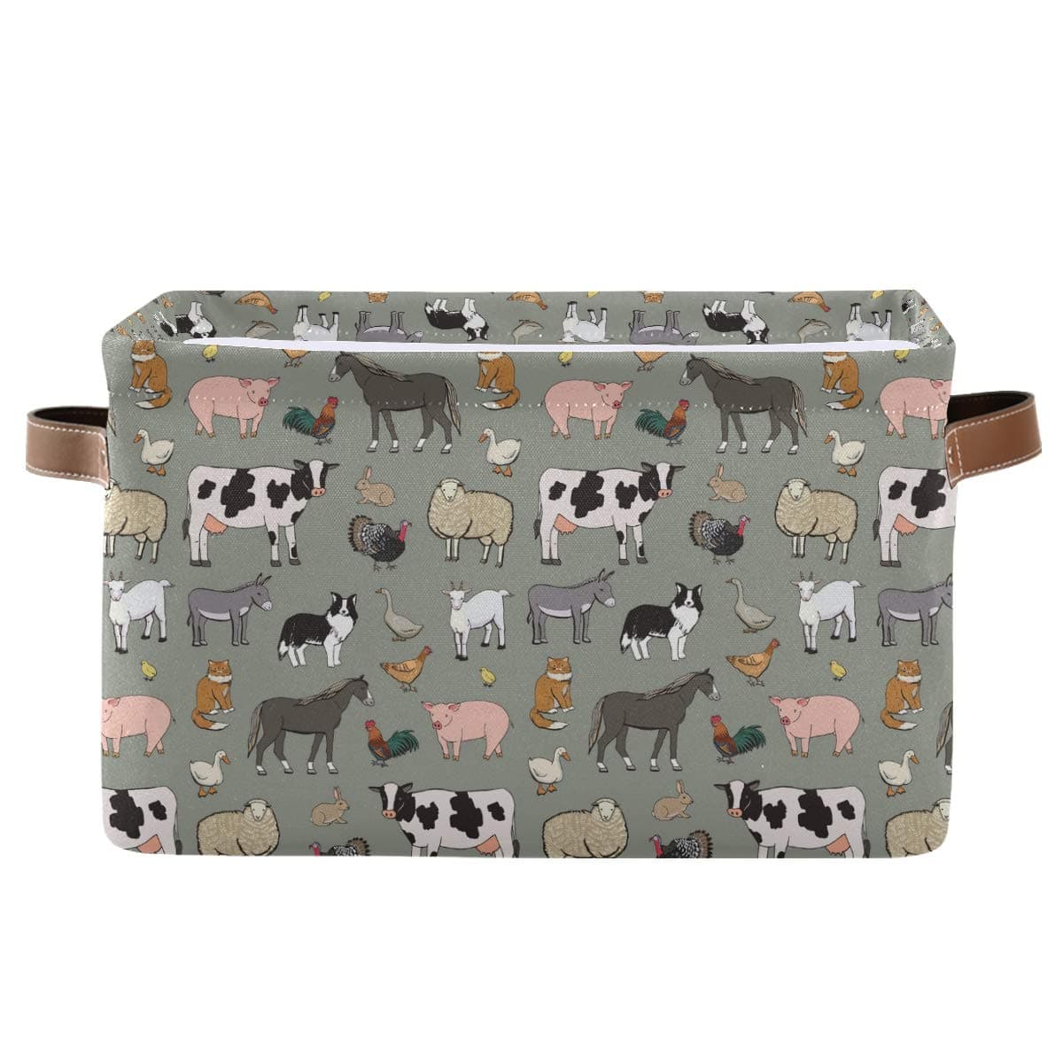 Farm Animals Pattern Rectangle Storage Bin, 15 x 11 x 9.5 in, Collapsible Organizer Storage Basket for Home Décor