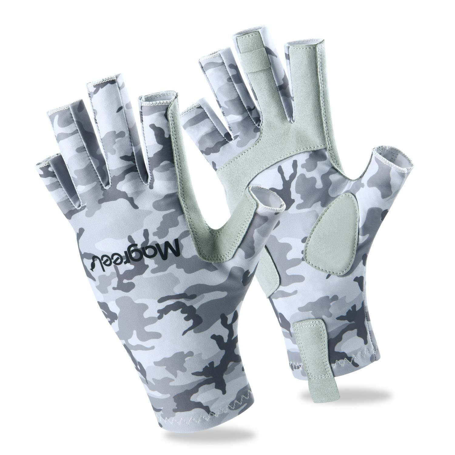 Magreel Fishing Gloves UV Protection, Sun Gloves UPF50+ for Men Women, 3/4 Finger Padded Palm Machine Quick Dry Gloves for Fishing Kayak Sailing Rowing Hiking