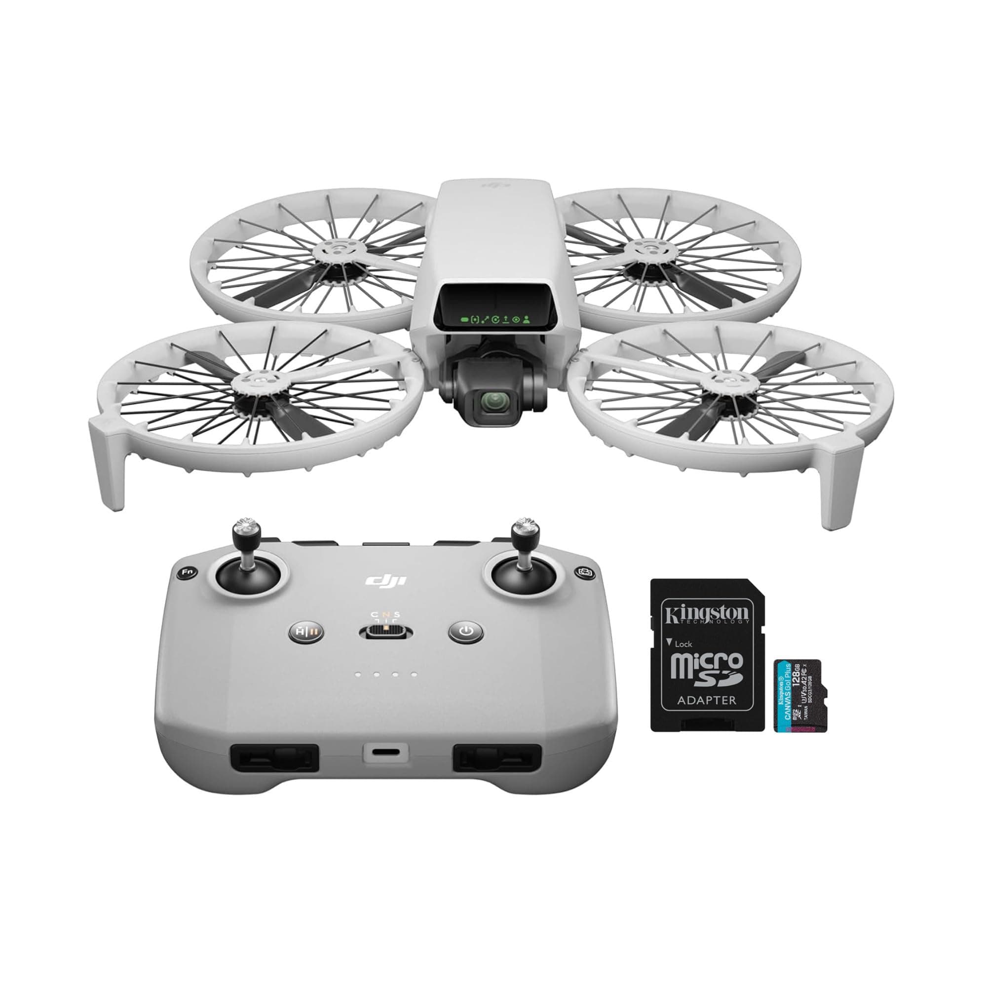 Flip Mini Camera Drone with DJI RC-N3 Controller Bundle with 128GB MicroSDXC Canvas Go Plus Memory Card (2 Items)