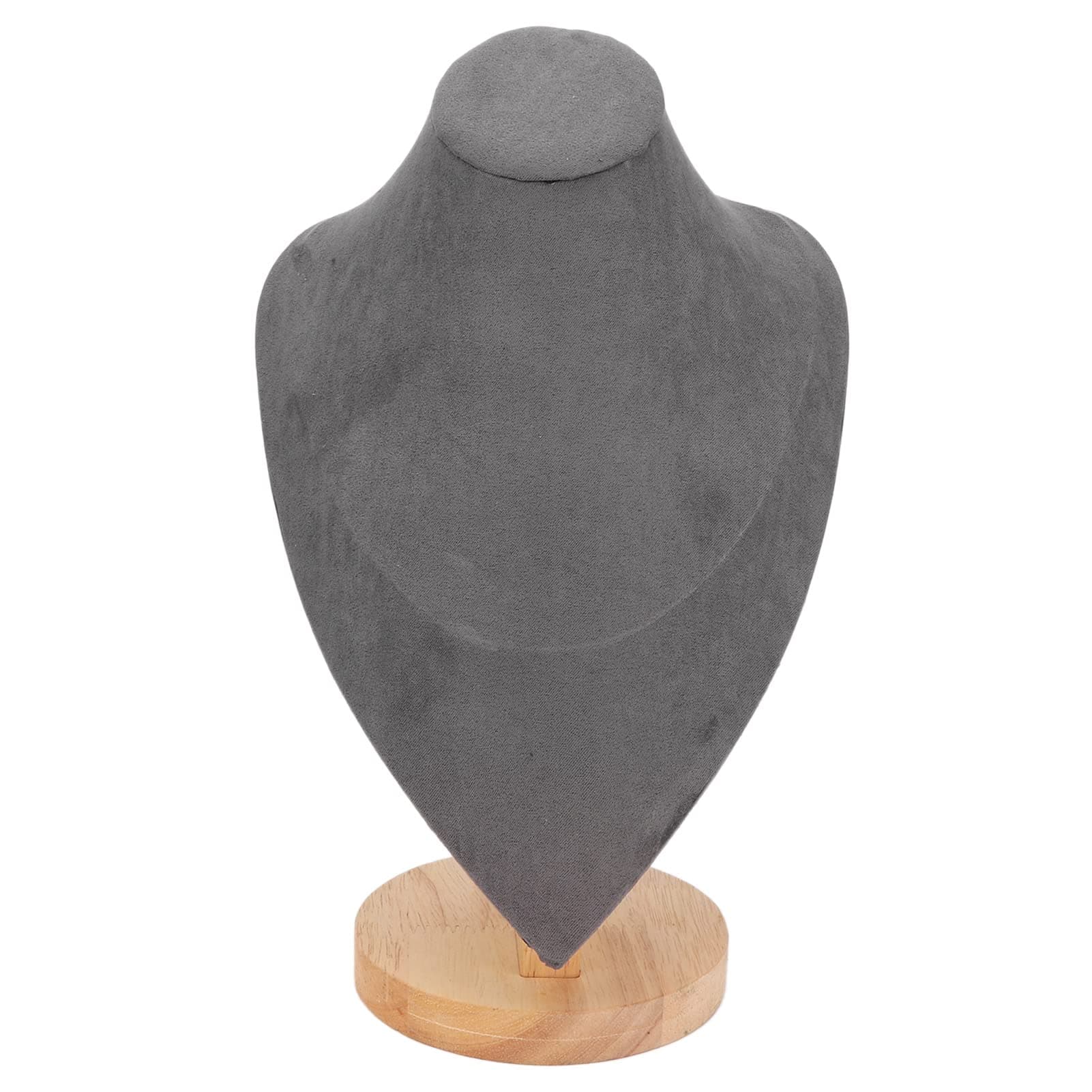 Zudoo Necklace Display, Wooden Necklace Chain Jewelry Bust Display Holder Stand, Pendant Chain Display Necklace Mannequin with Plush Cloth for Home, Bedroom, Show Necklace Rack Organizer (Gray)