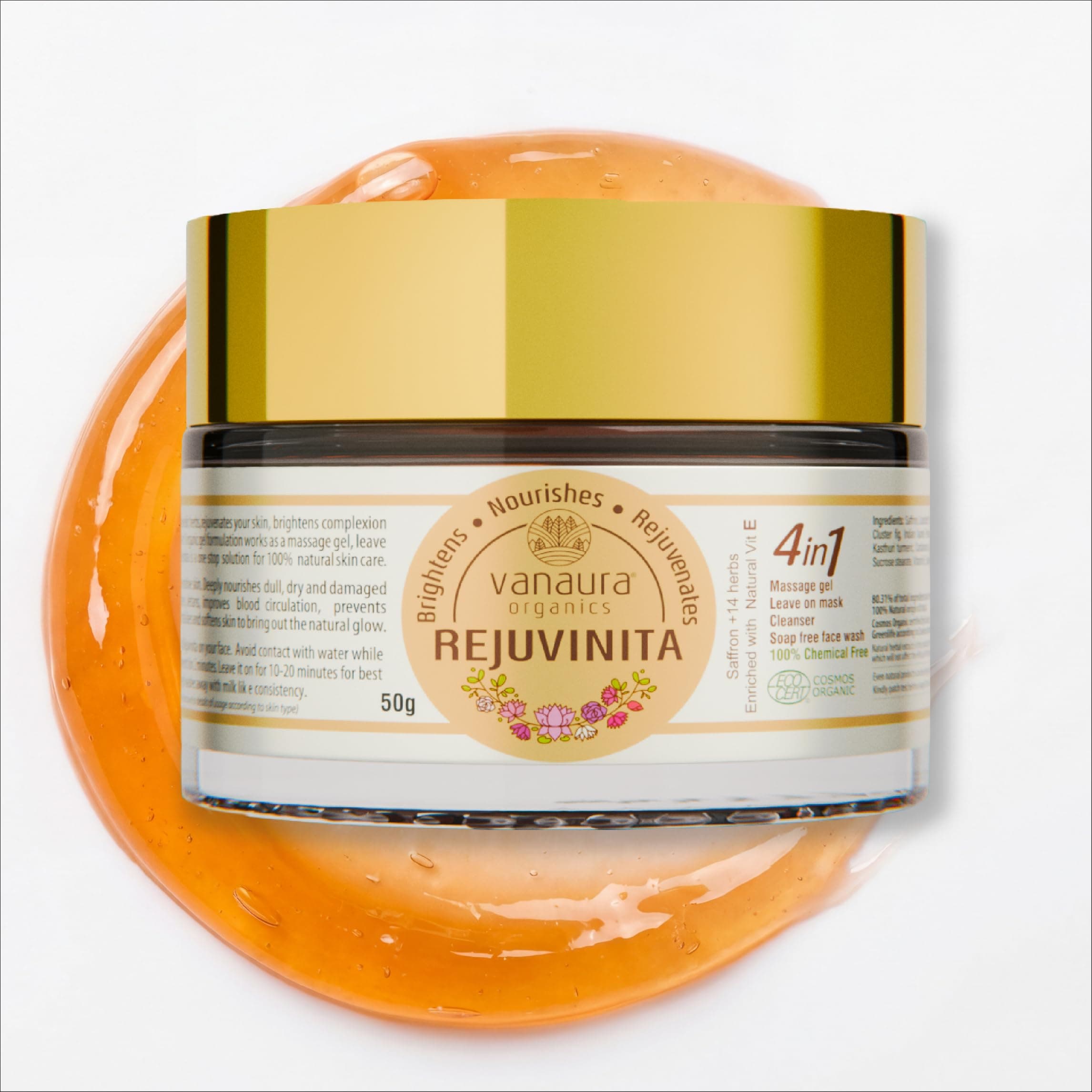 REJUVINITA 4 IN 1 ORGANIC GEL-(MASSAGE GEL,LEAVE ON MASK,CLEANSER, SOAP FREE WASH)